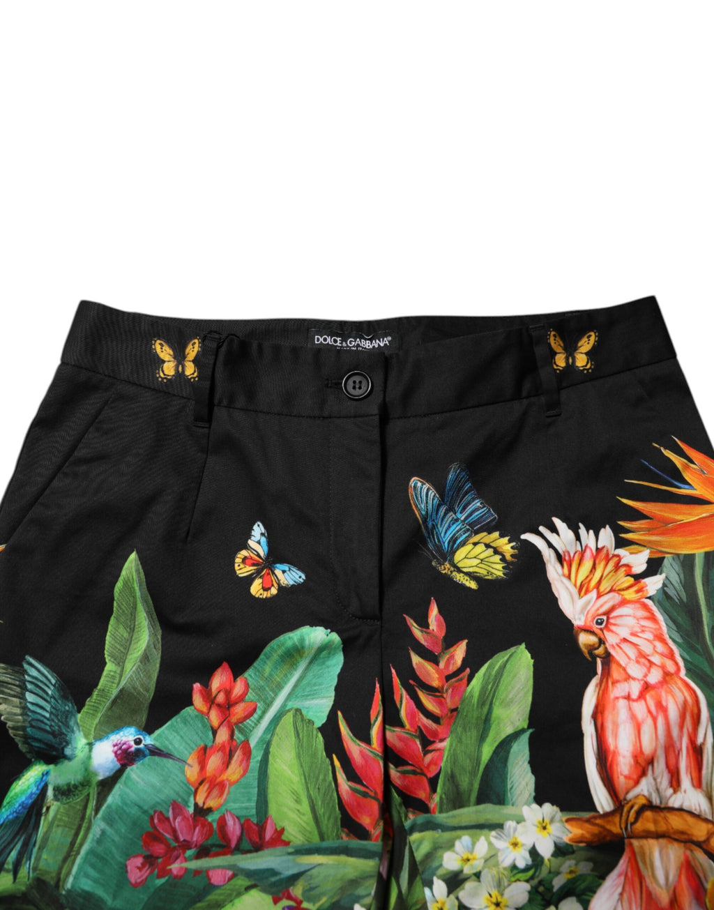 Pantalon taille moyenne Dolce & Gabbana en coton noir motif tropical