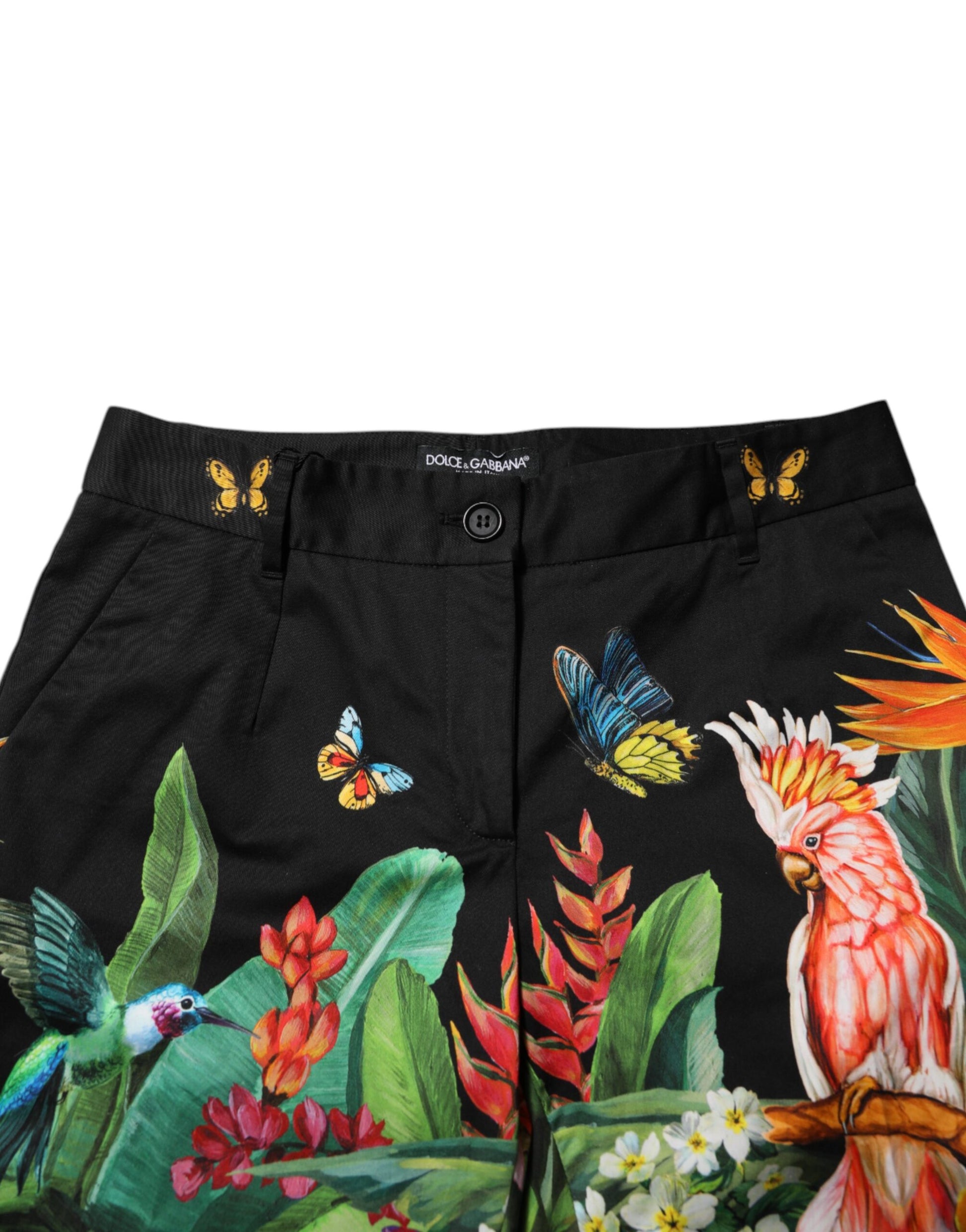Pantalon taille moyenne Dolce & Gabbana en coton noir motif tropical