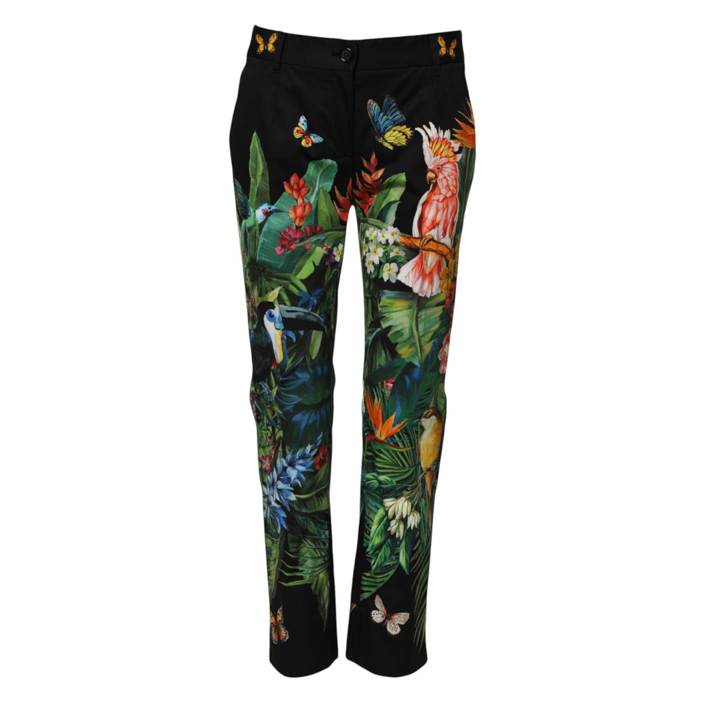 Pantalon taille moyenne Dolce & Gabbana en coton noir motif tropical