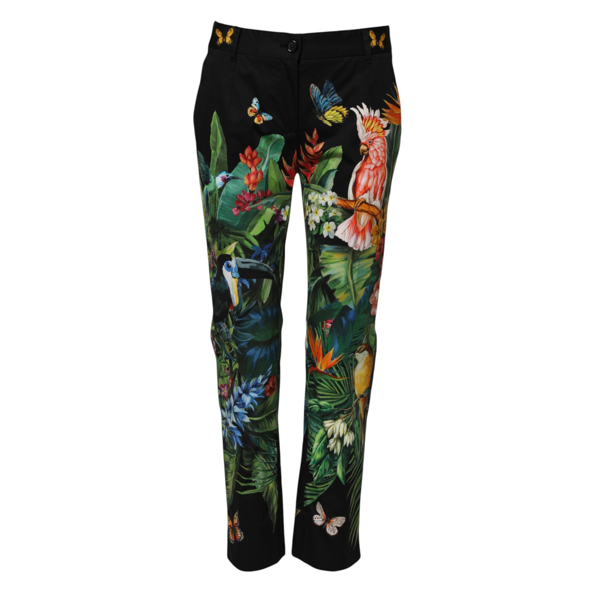 Pantalon taille moyenne Dolce & Gabbana en coton noir motif tropical