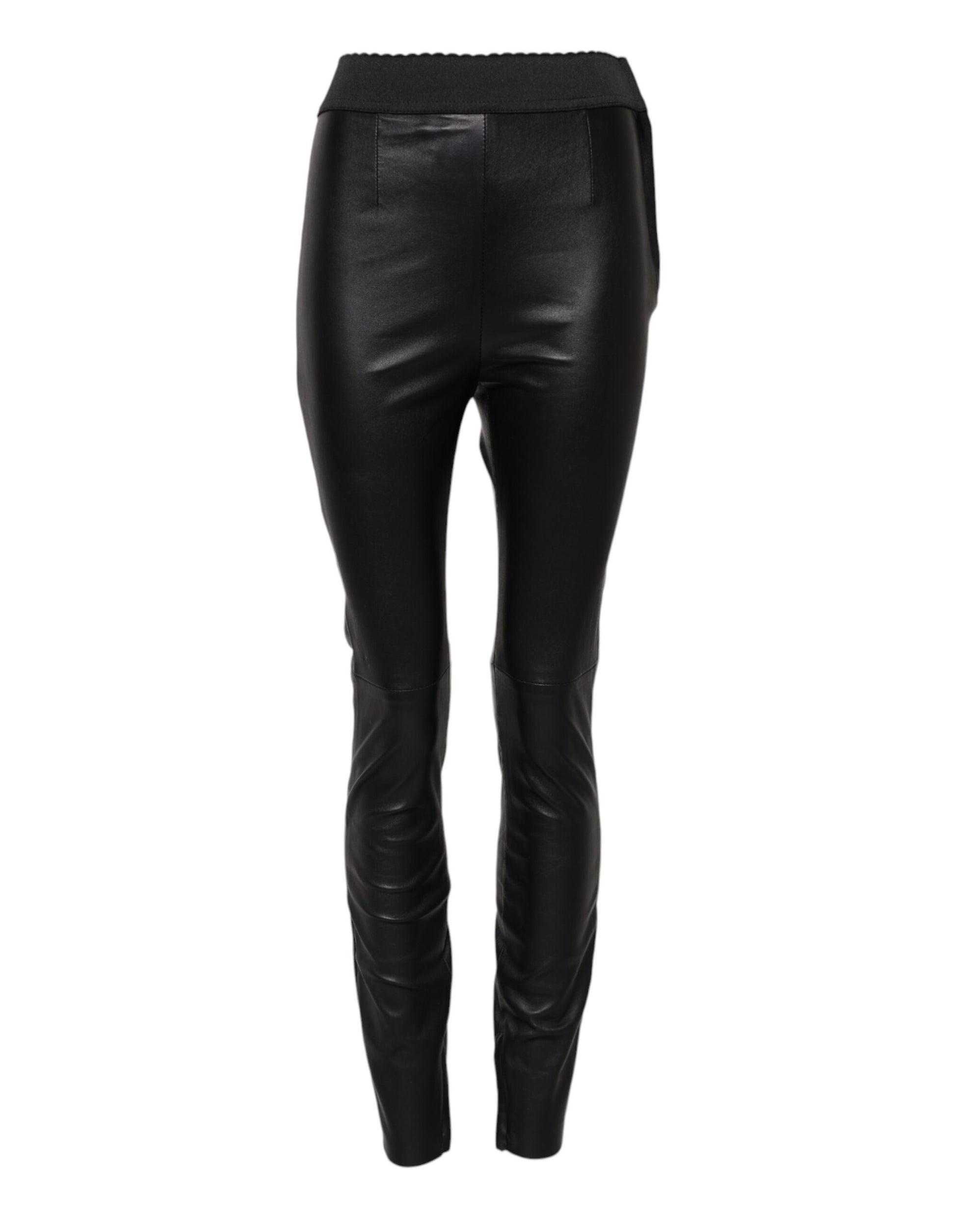 Pantalon Dolce & Gabbana en cuir noir à taille élastique