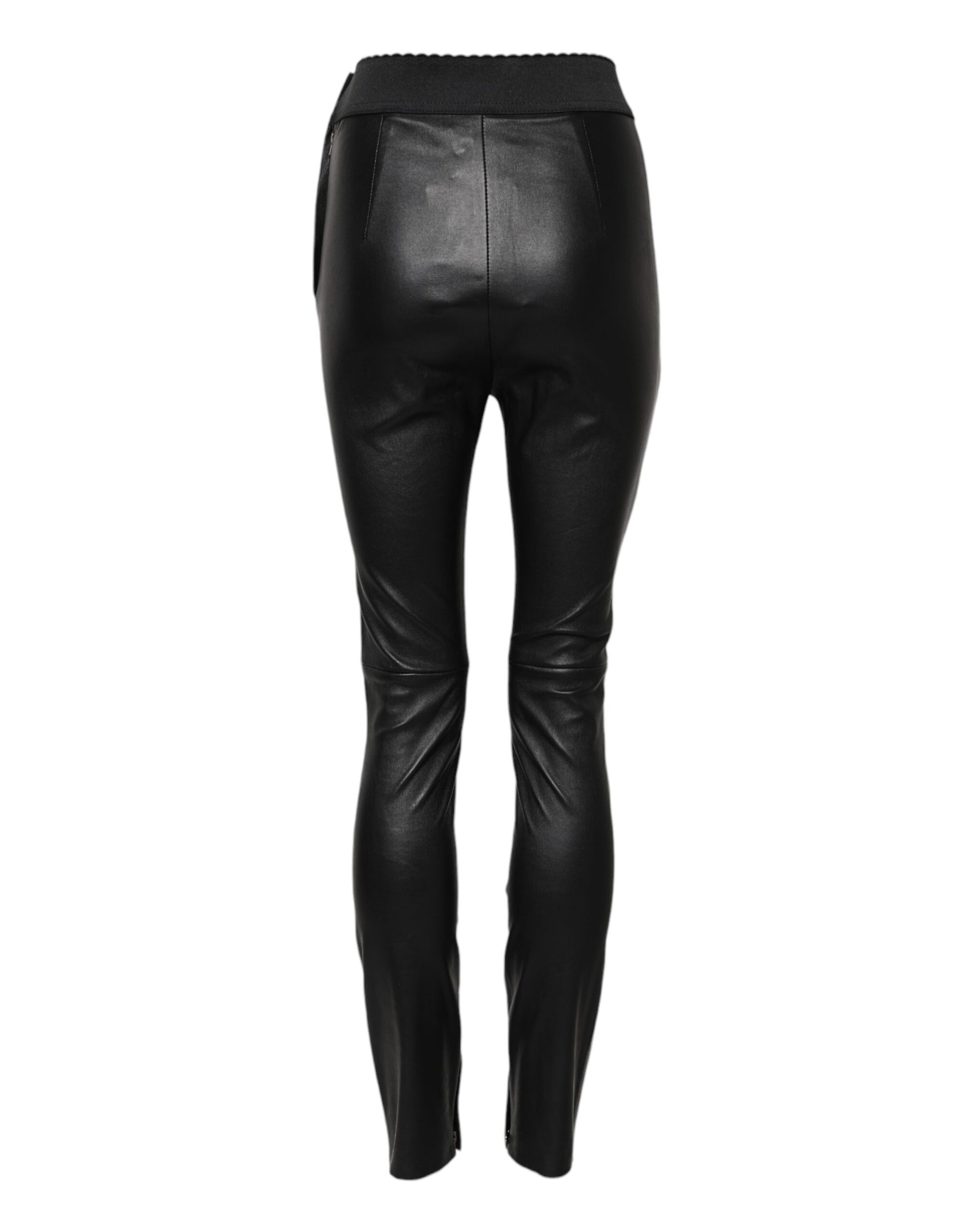 Pantalon Dolce & Gabbana en cuir noir à taille élastique