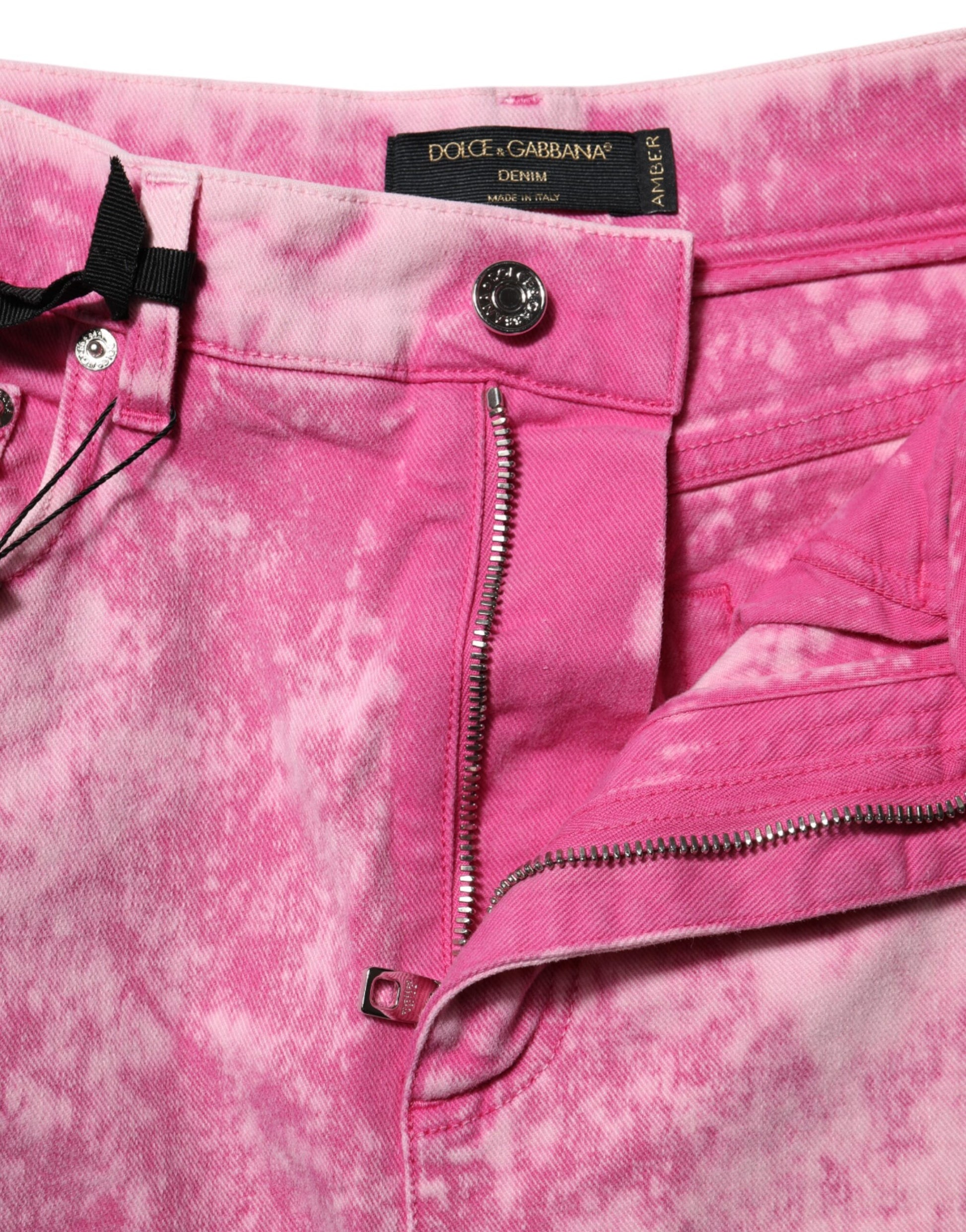 Jean fuselé en denim taille haute tie-dye rose Dolce & Gabbana