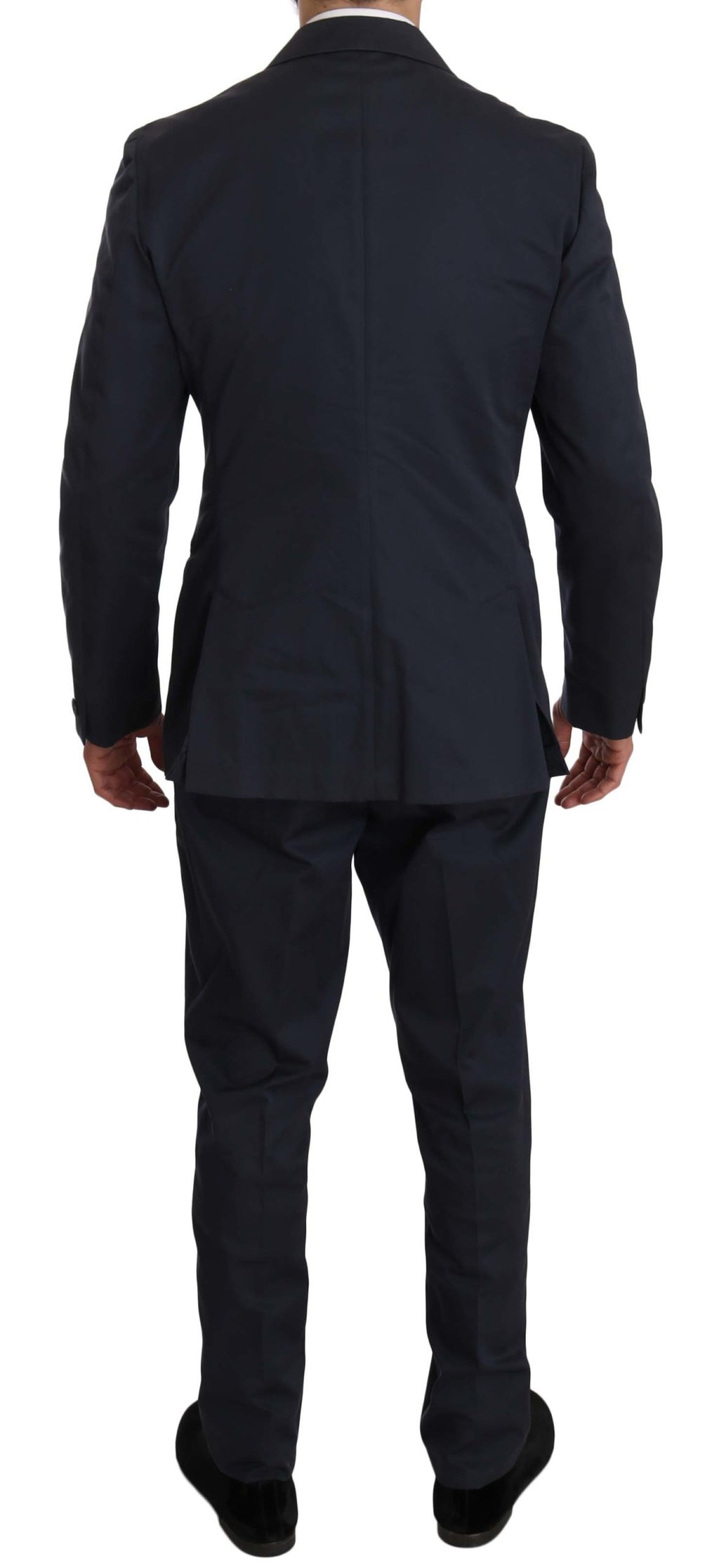 Costume deux pièces en coton bleu uni à trois boutons Romeo Gigli