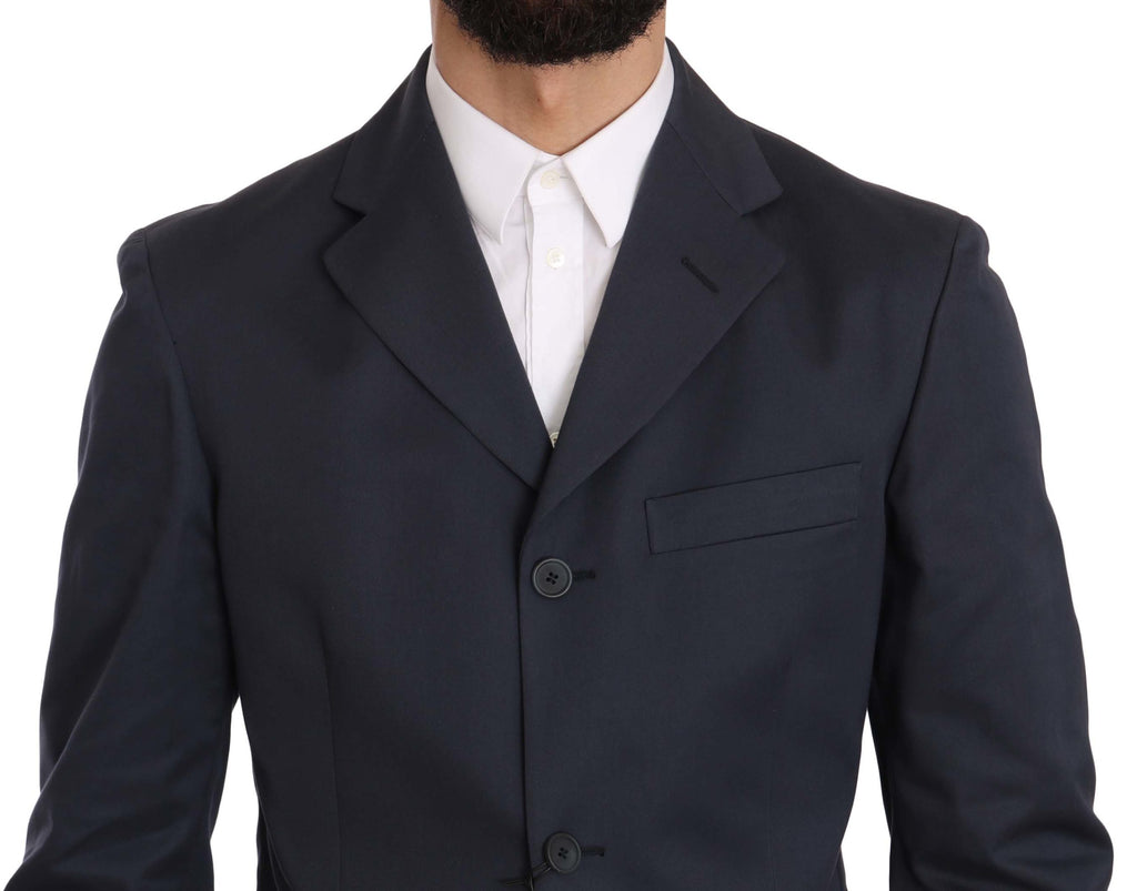 Costume deux pièces en coton bleu uni à trois boutons Romeo Gigli