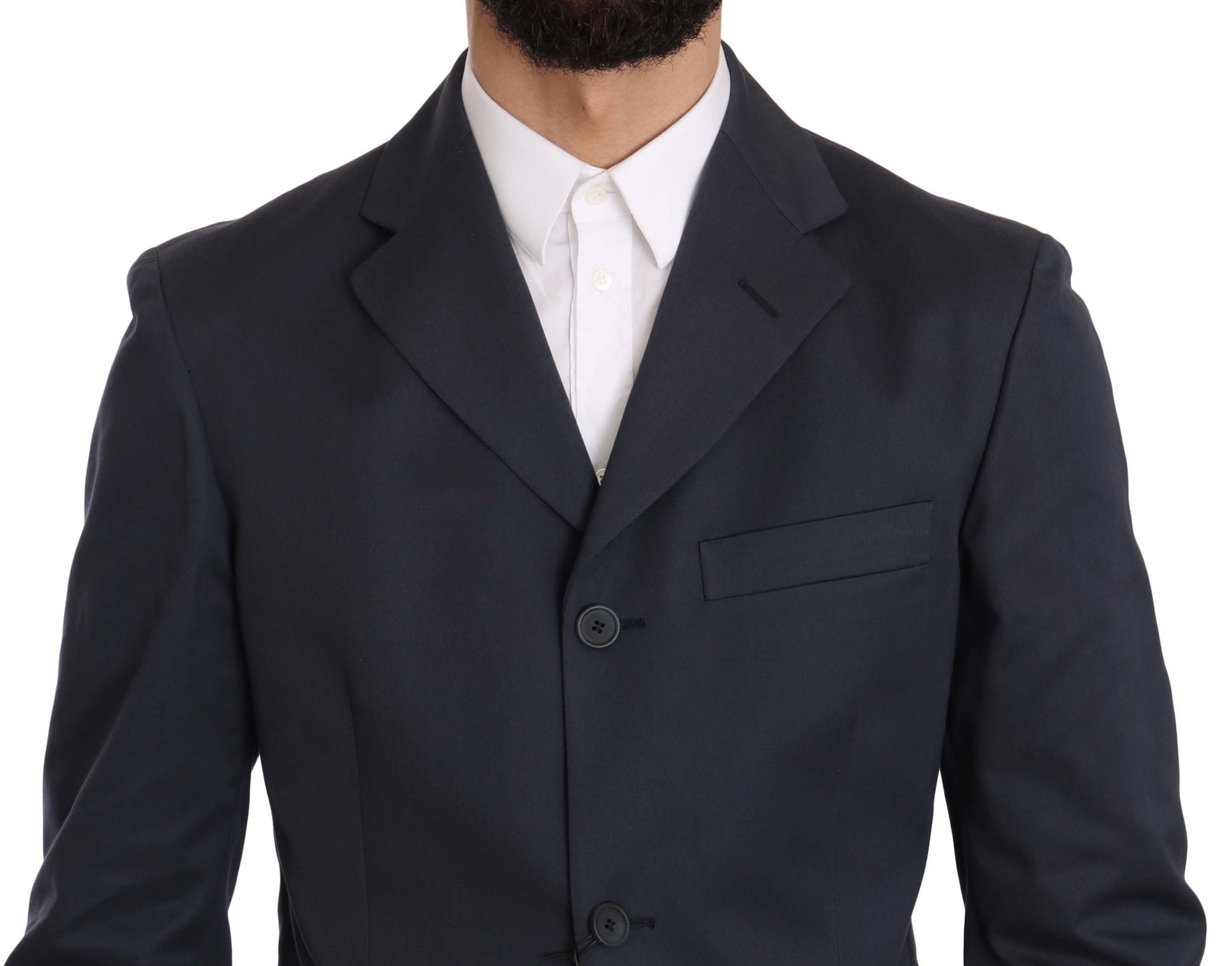 Costume deux pièces en coton bleu uni à trois boutons Romeo Gigli