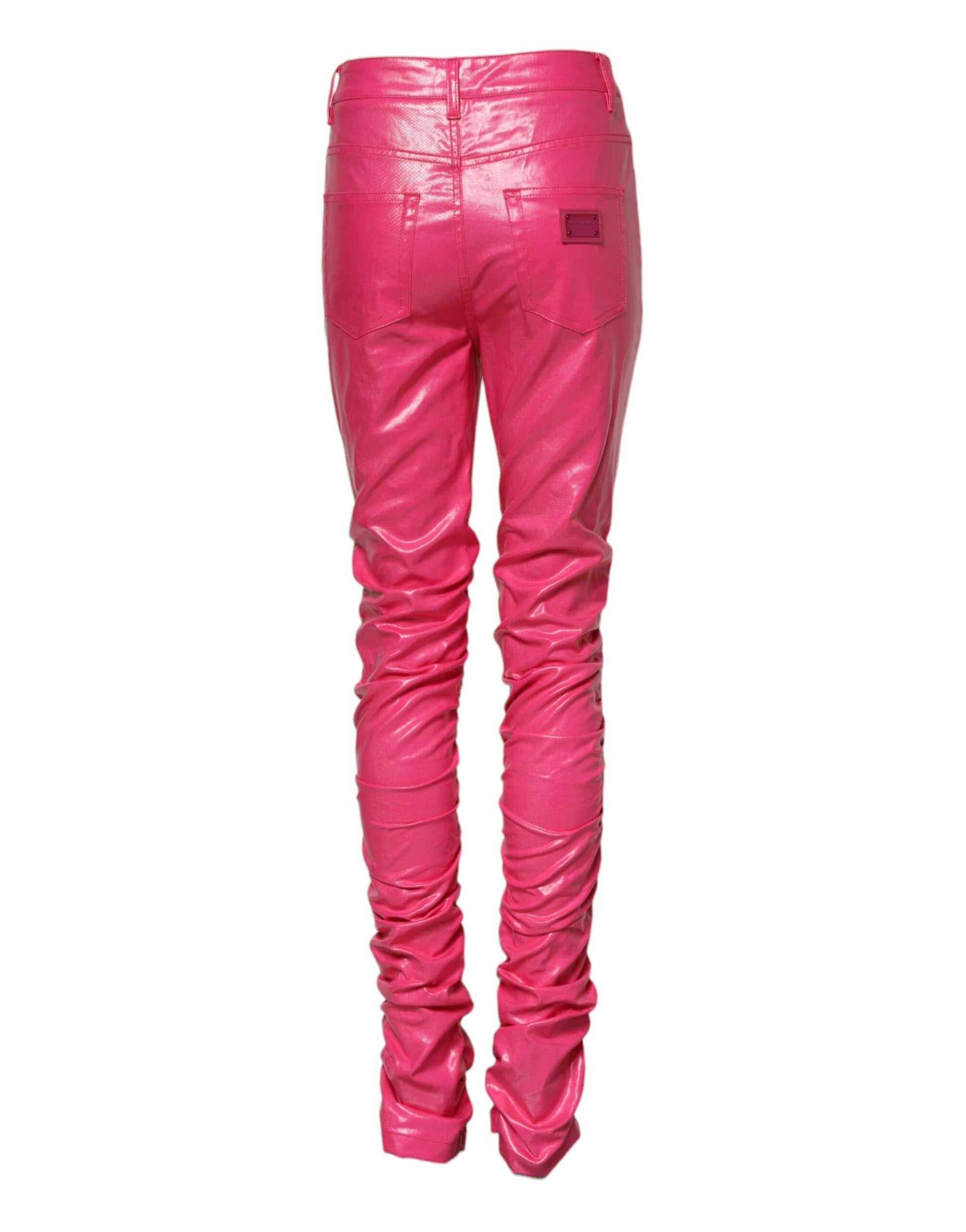 Jean slim taille haute en denim de coton rose Dolce & Gabbana