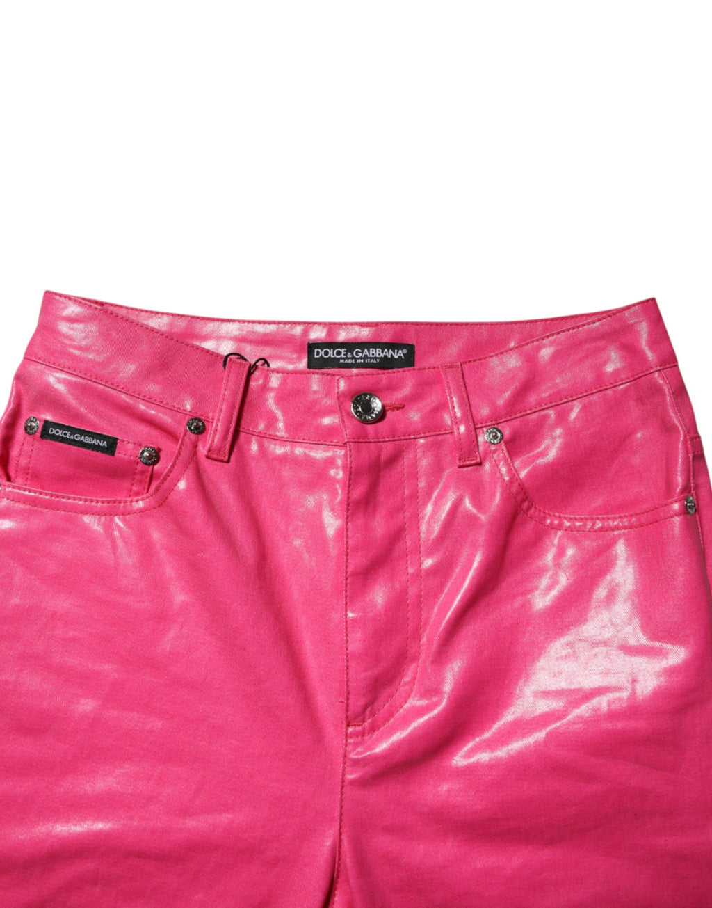 Jean slim taille haute en denim de coton rose Dolce & Gabbana