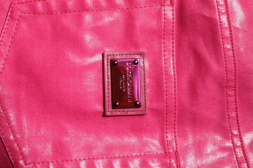 Jean slim taille haute en denim de coton rose Dolce & Gabbana