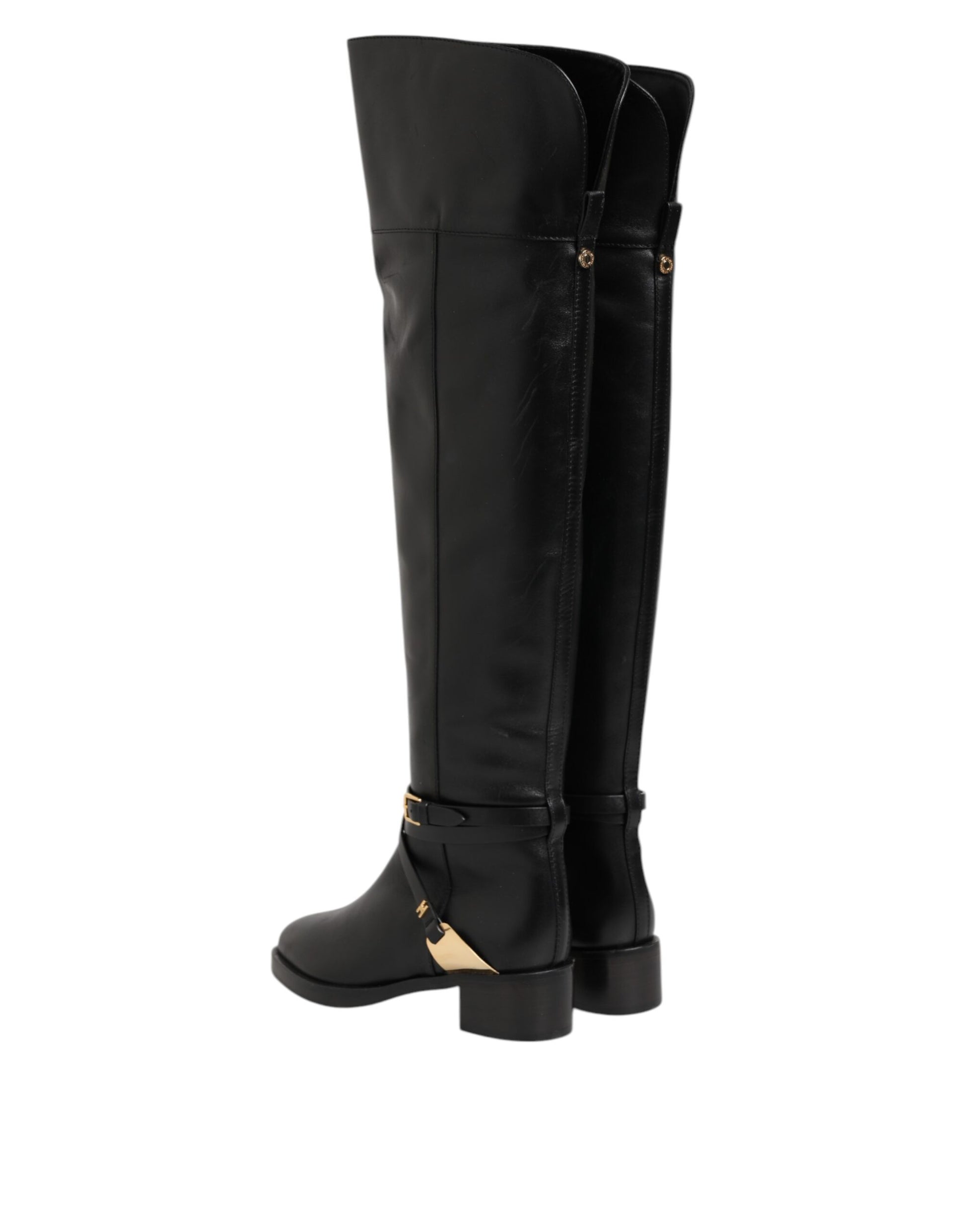 Bottes hautes à boucles en cuir noir Elisabetta Franchi