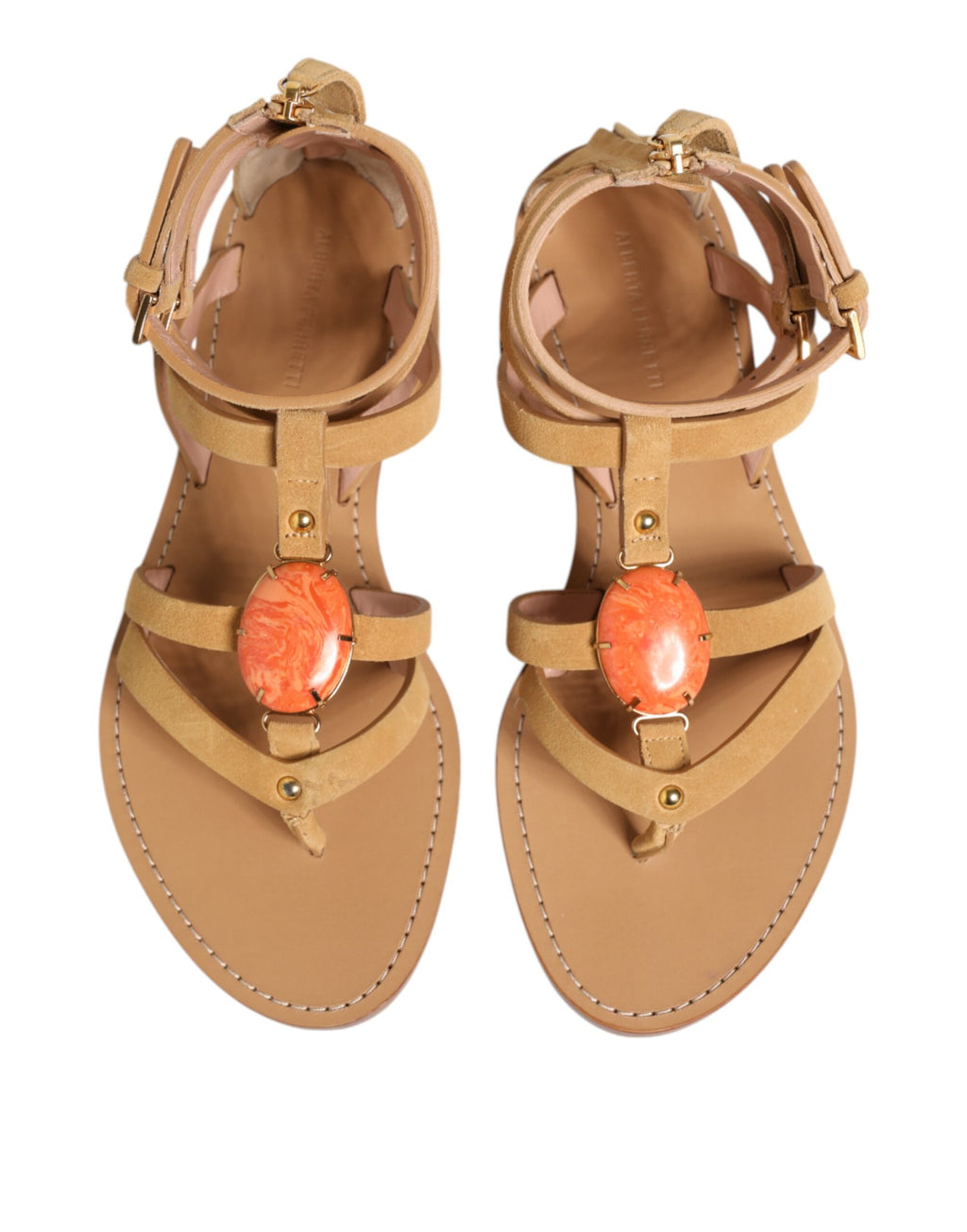 Alberta Ferretti – Braune Flip-Flops mit Reißverschluss und Knöchelriemen