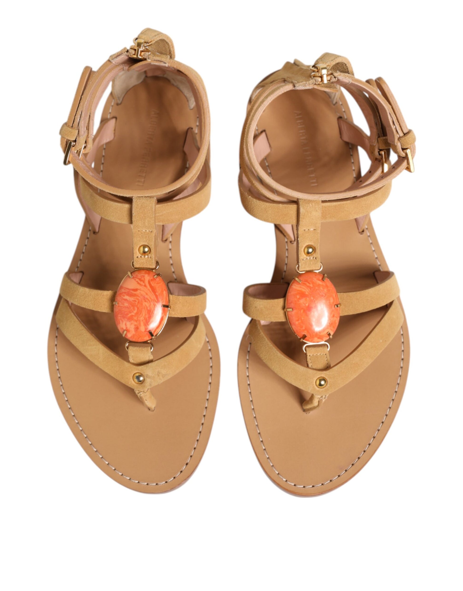 Alberta Ferretti – Braune Flip-Flops mit Reißverschluss und Knöchelriemen