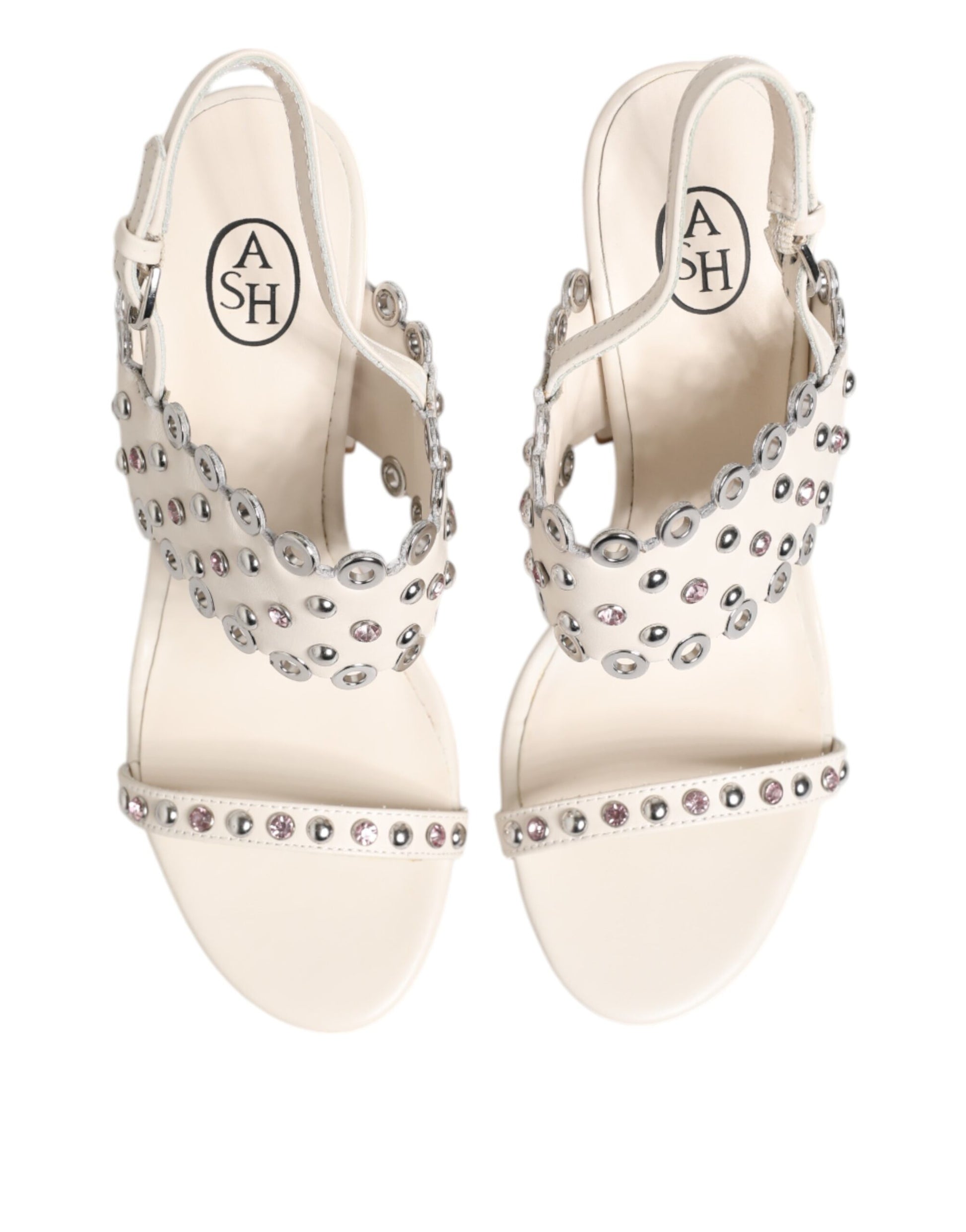 ASH – Weiße Sandalen mit Blockabsatz und Nieten