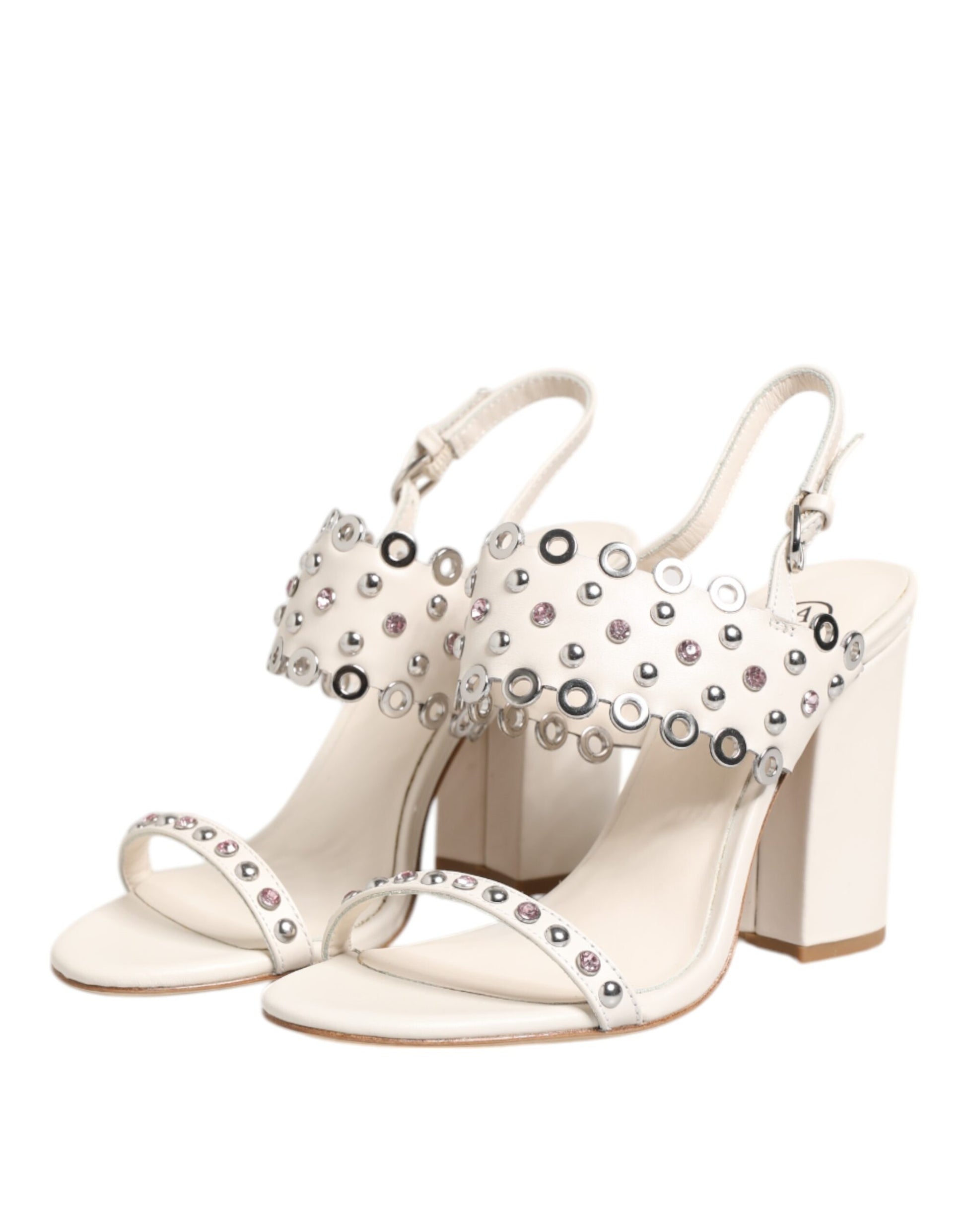 ASH – Weiße Sandalen mit Blockabsatz und Nieten