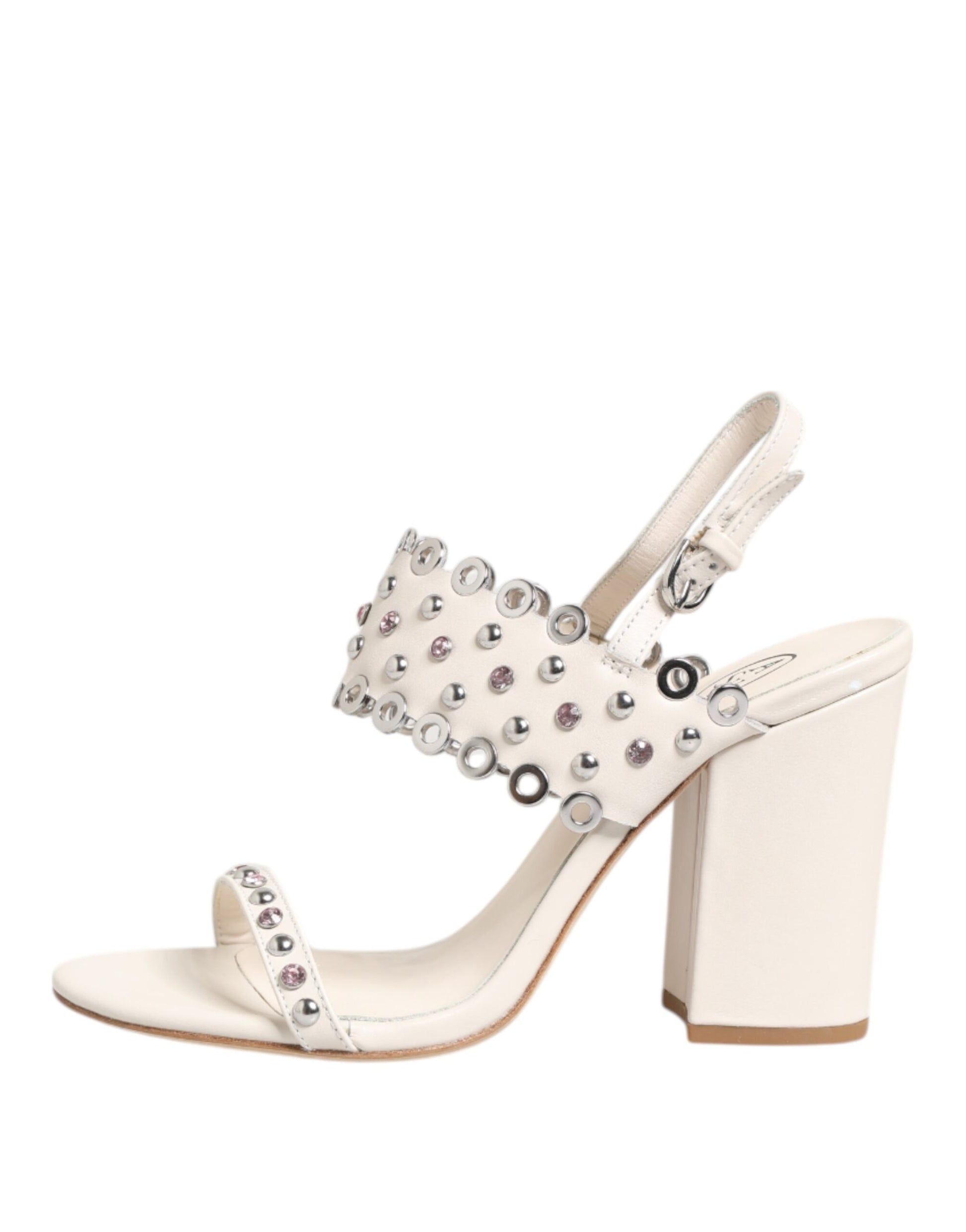 ASH – Weiße Sandalen mit Blockabsatz und Nieten