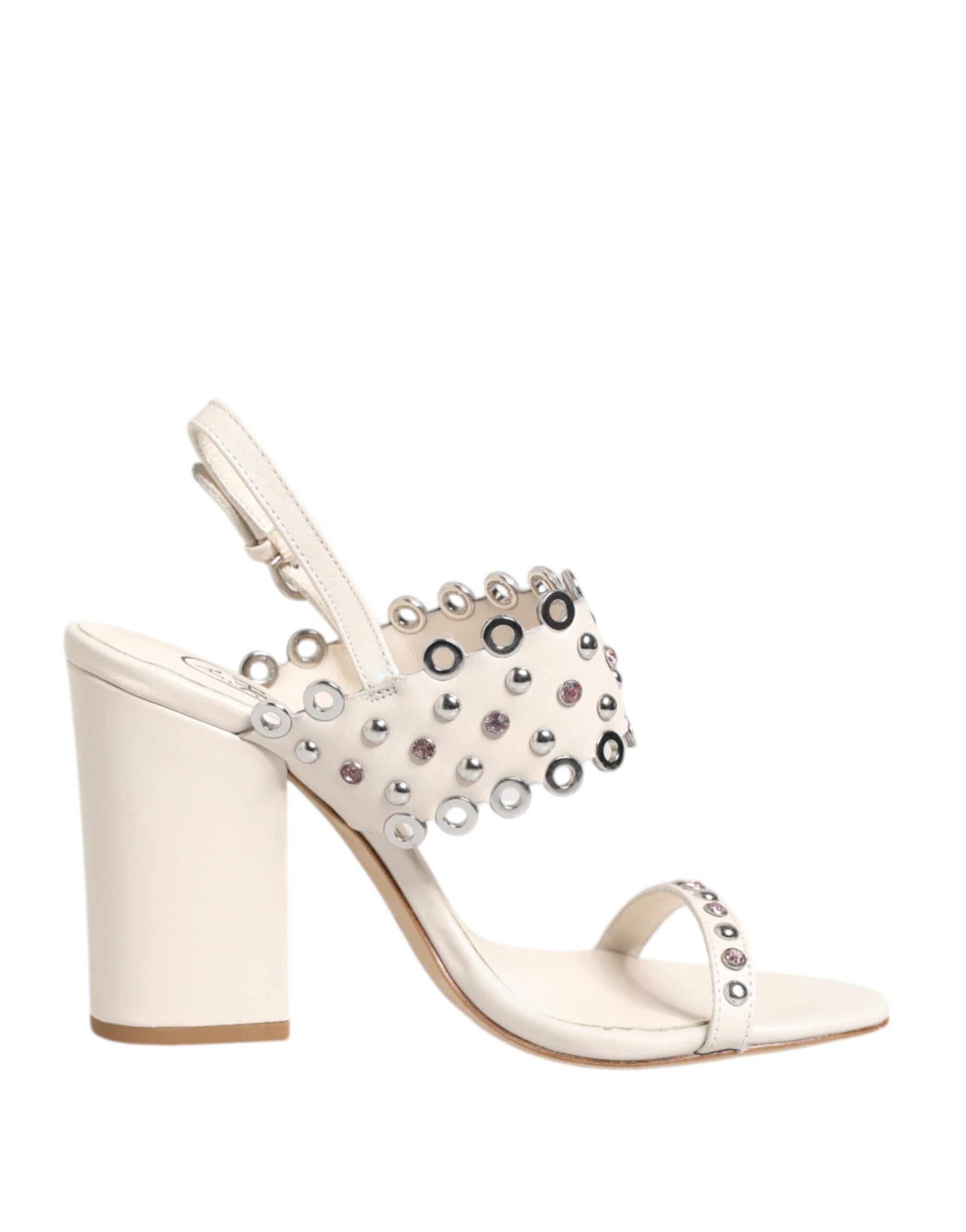 ASH – Weiße Sandalen mit Blockabsatz und Nieten
