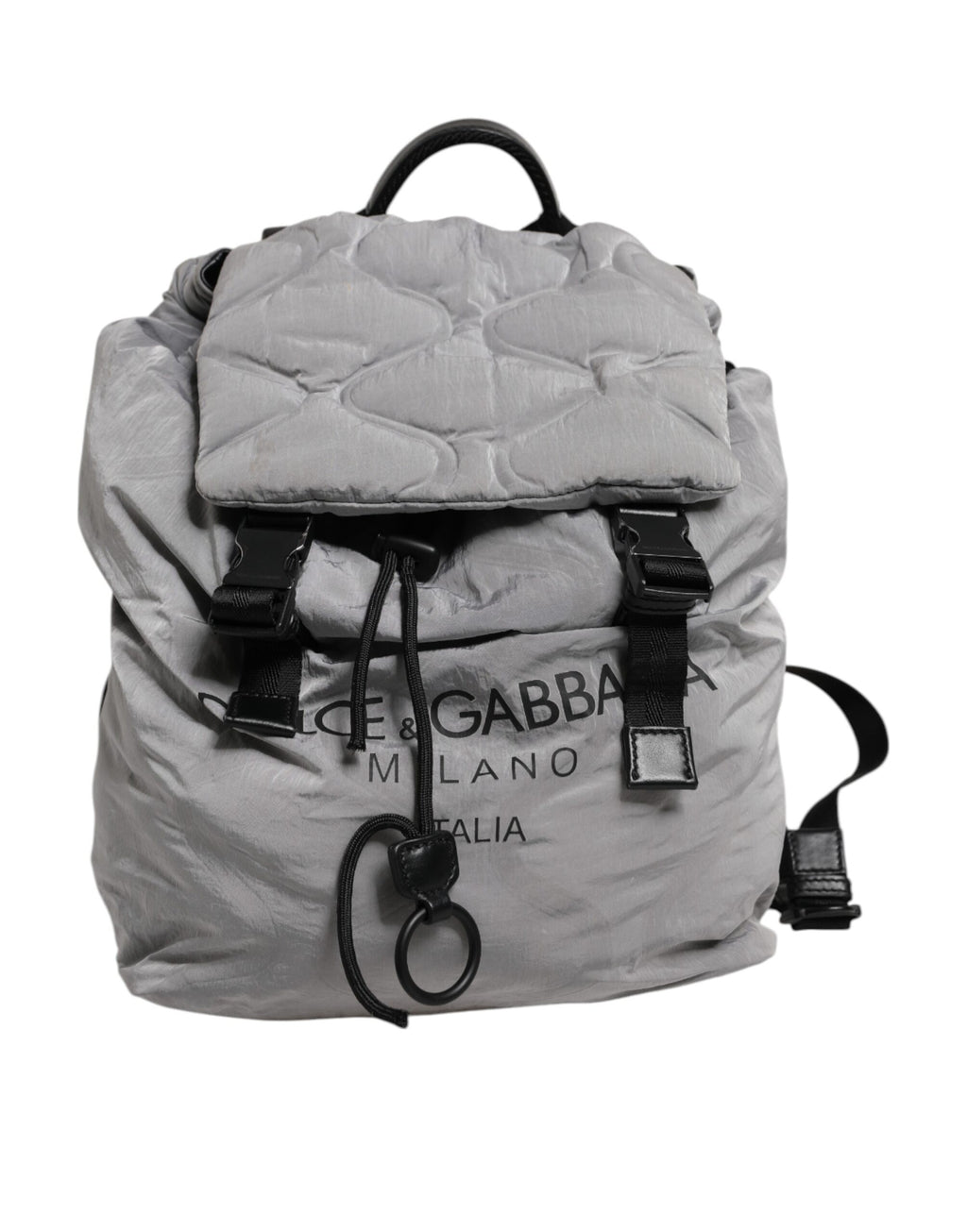 Dolce &amp; Gabbana Grauer Reiserucksack mit Kordelzug und Milano-Print