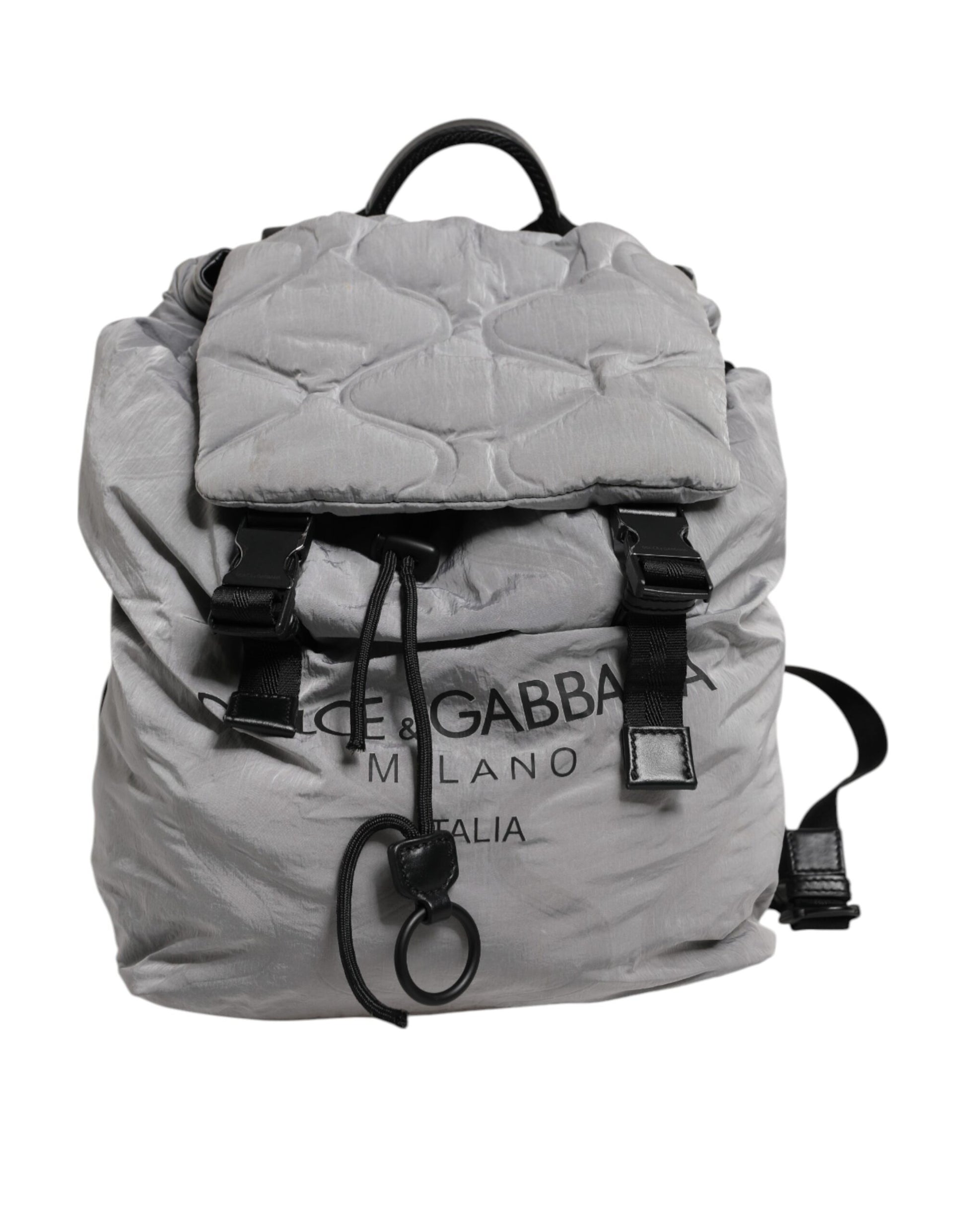 Dolce &amp; Gabbana Grauer Reiserucksack mit Kordelzug und Milano-Print