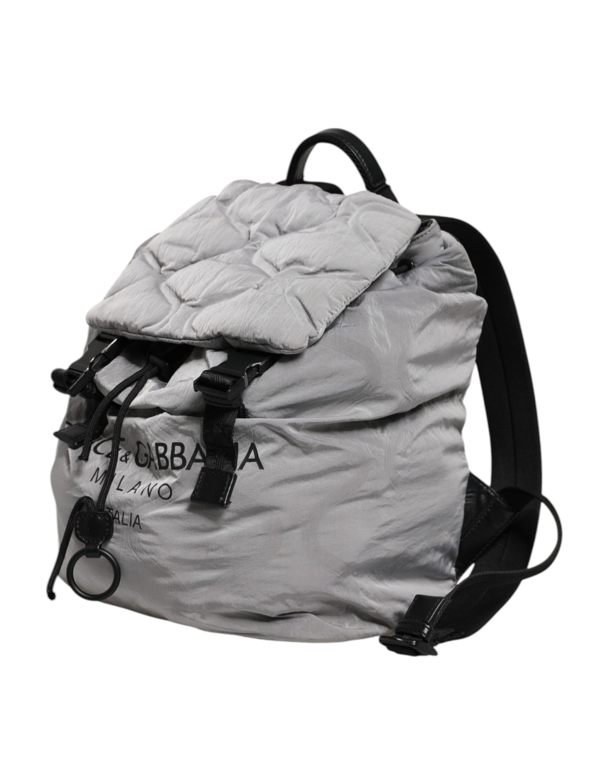Dolce &amp; Gabbana Grauer Reiserucksack mit Kordelzug und Milano-Print