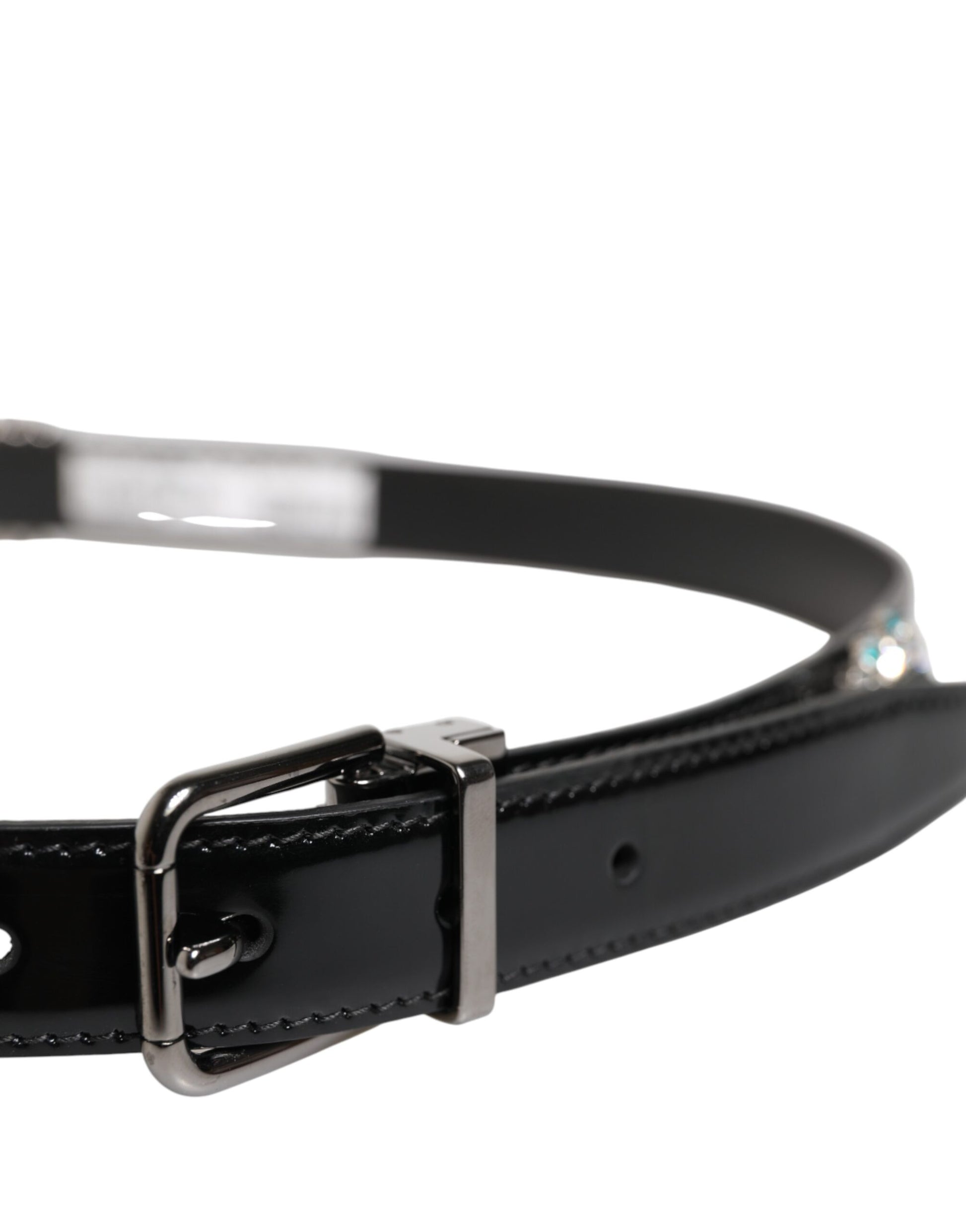Dolce & Gabbana Black Embellished Metal Logo Buckle Belt