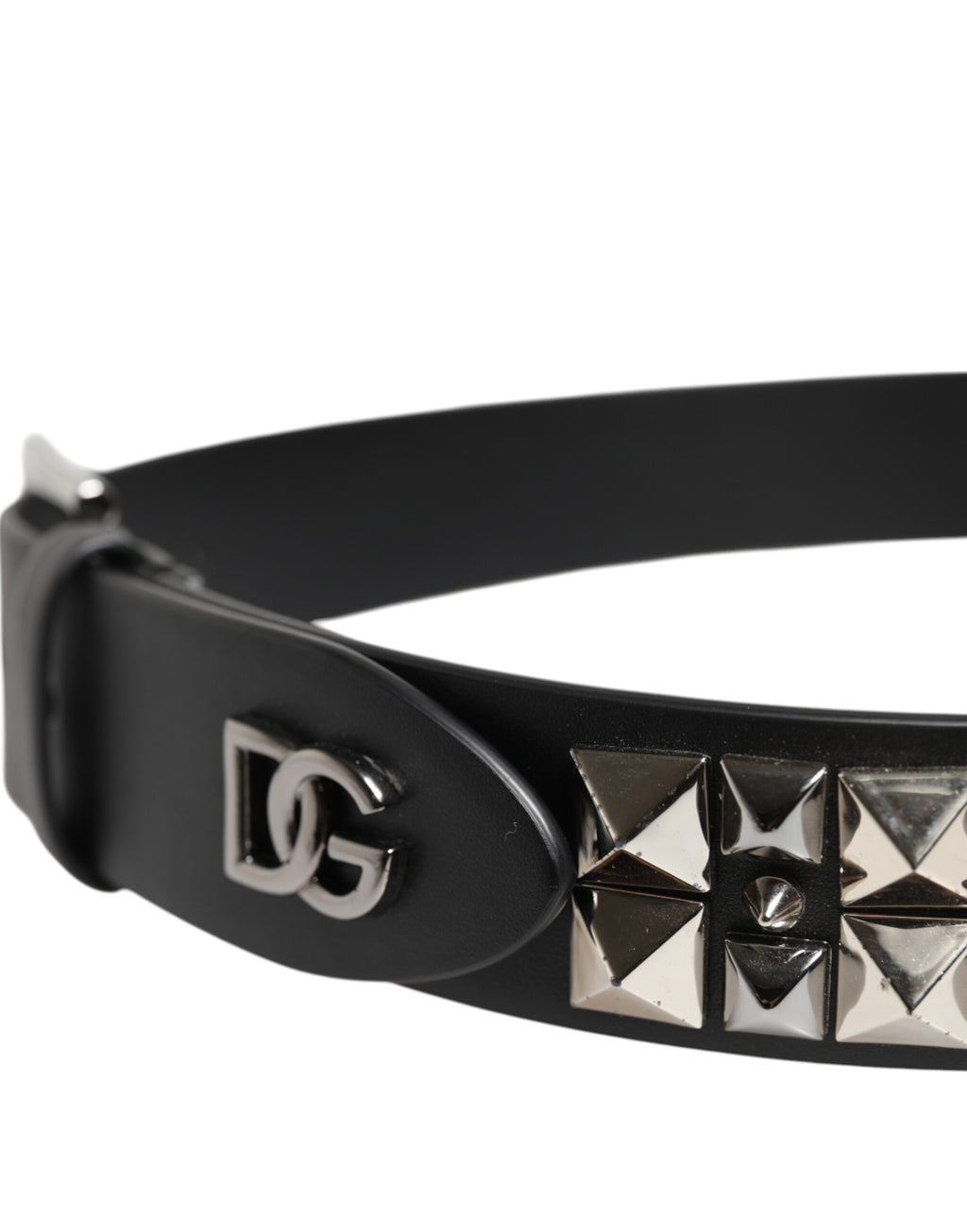 Dolce &amp; Gabbana – Schwarzer Ledergürtel mit DG-Metallschnalle und Nieten