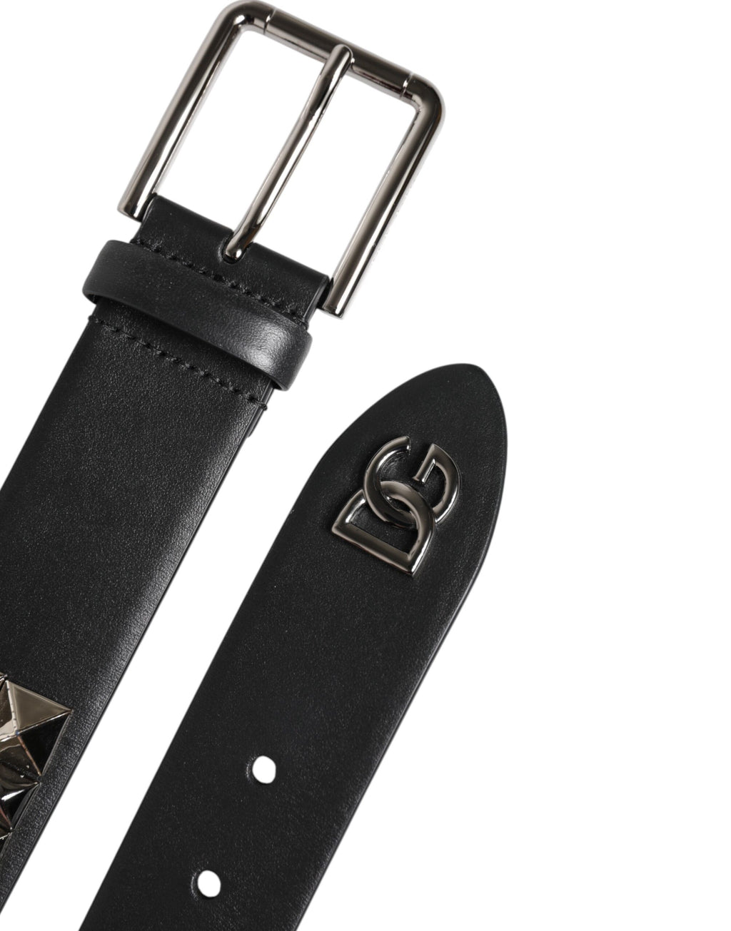 Dolce &amp; Gabbana – Schwarzer Ledergürtel mit DG-Metallschnalle und Nieten