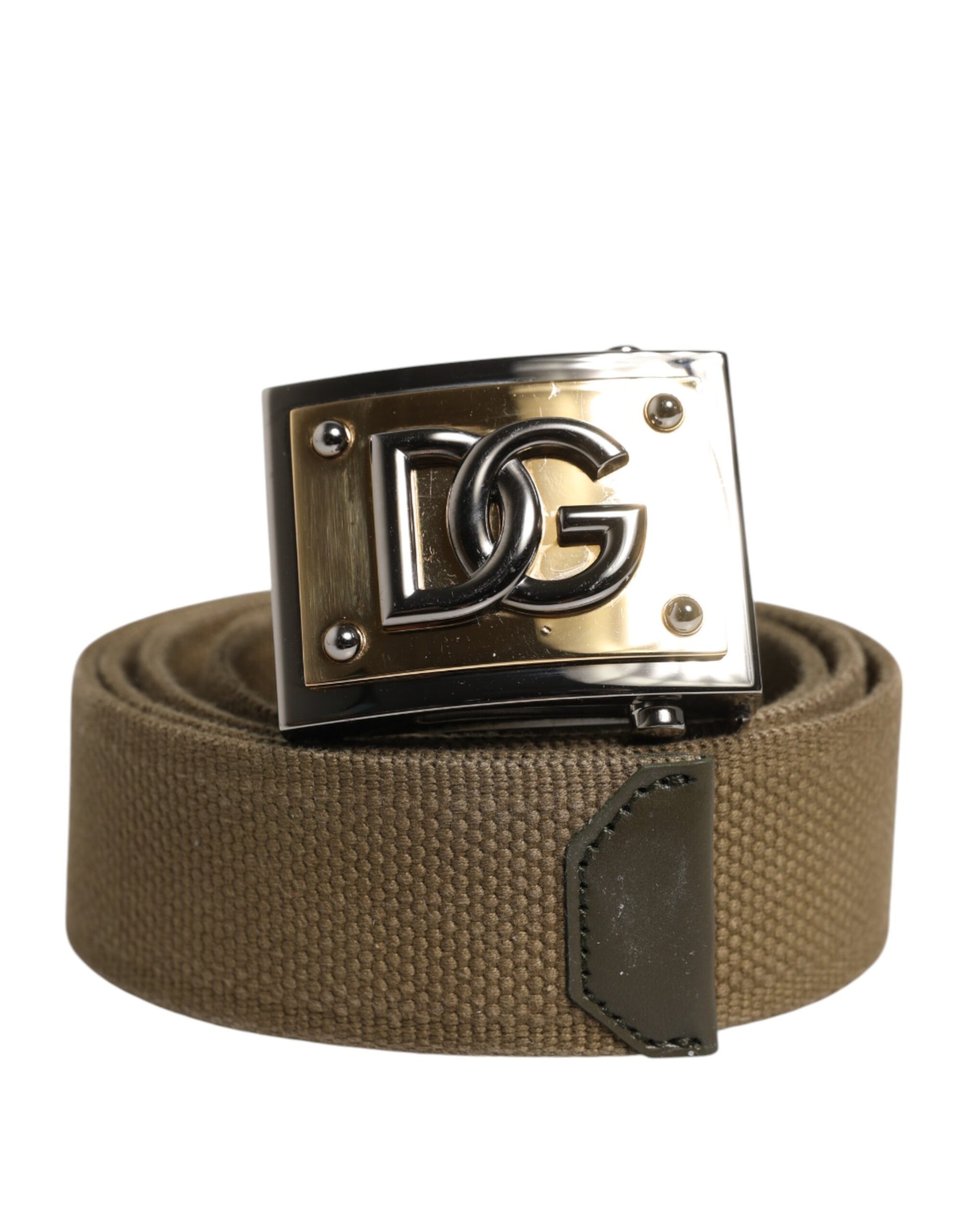 Dolce &amp; Gabbana Militärgrüner Nylongürtel mit Logo und Metallschnalle