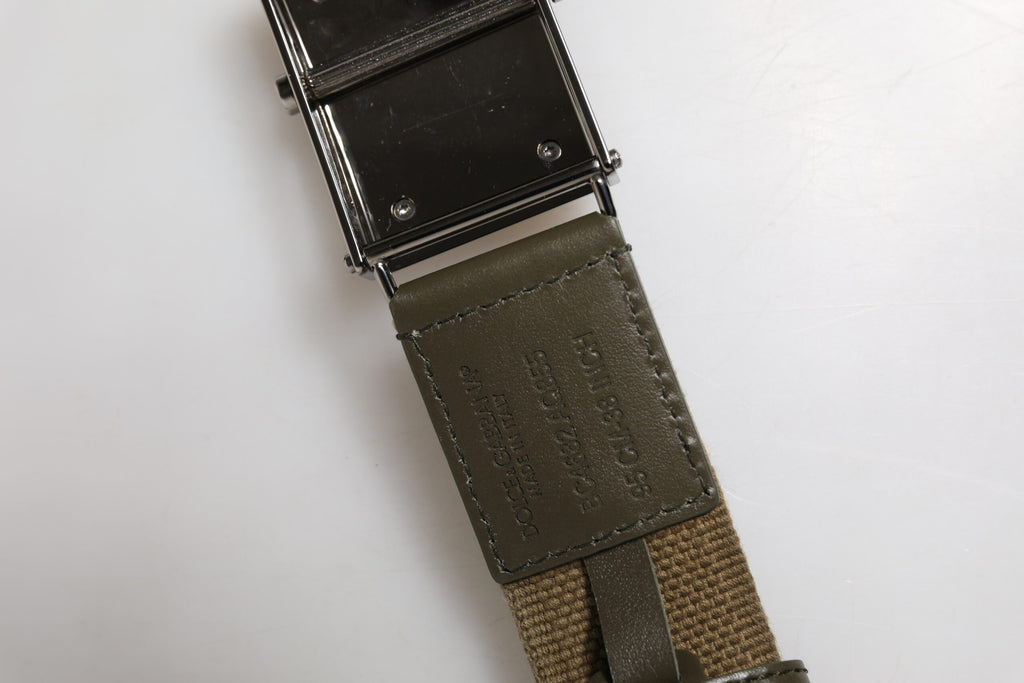 Dolce &amp; Gabbana Militärgrüner Nylongürtel mit Logo und Metallschnalle