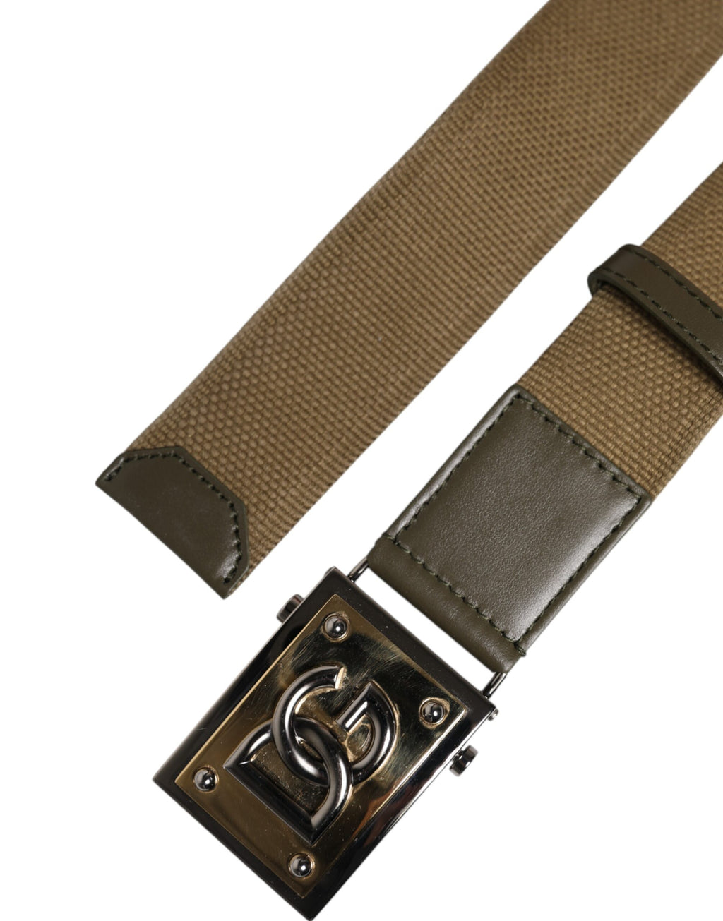 Dolce &amp; Gabbana Militärgrüner Nylongürtel mit Logo und Metallschnalle