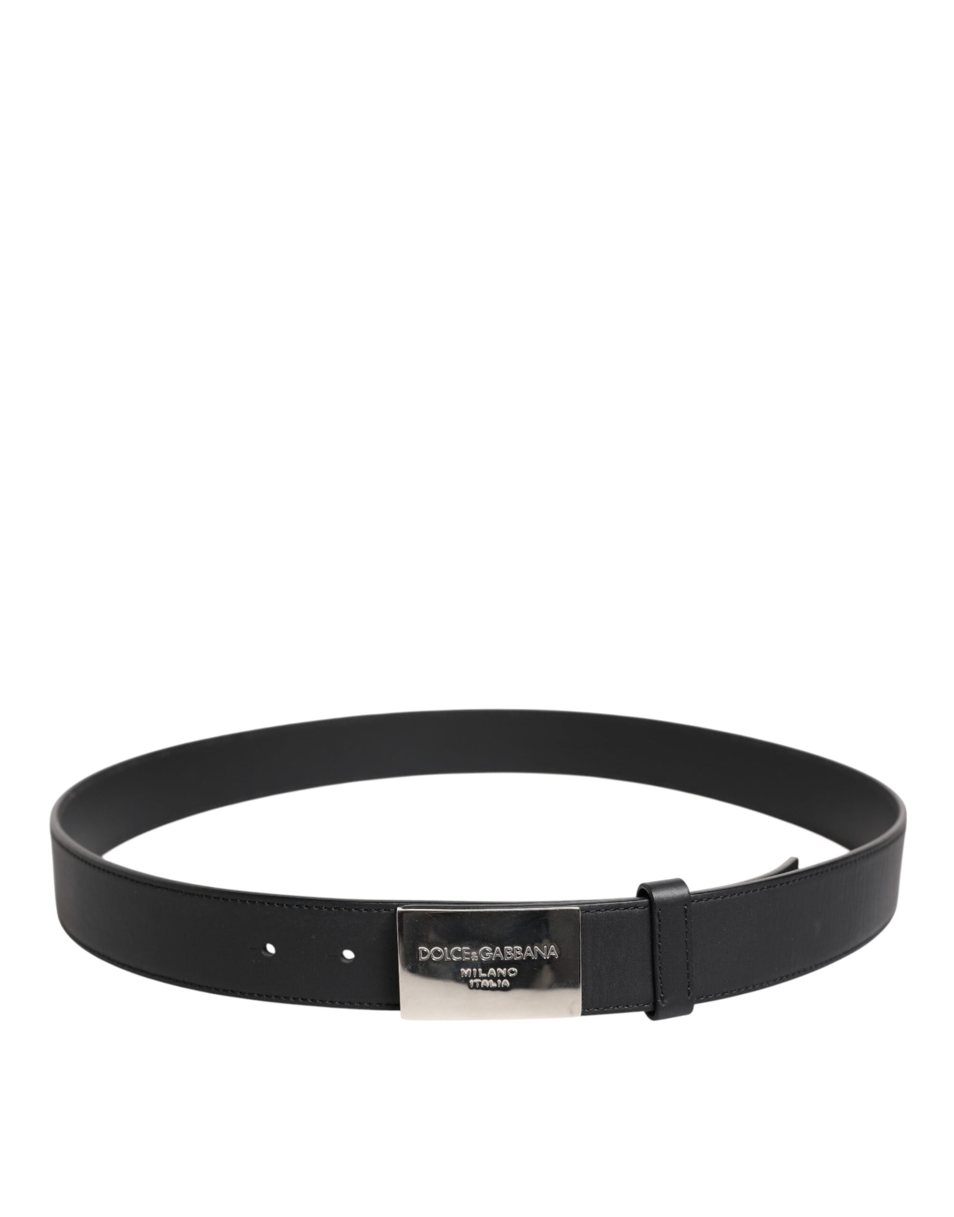 Dolce &amp; Gabbana – Schwarzer Ledergürtel mit Metalllogo