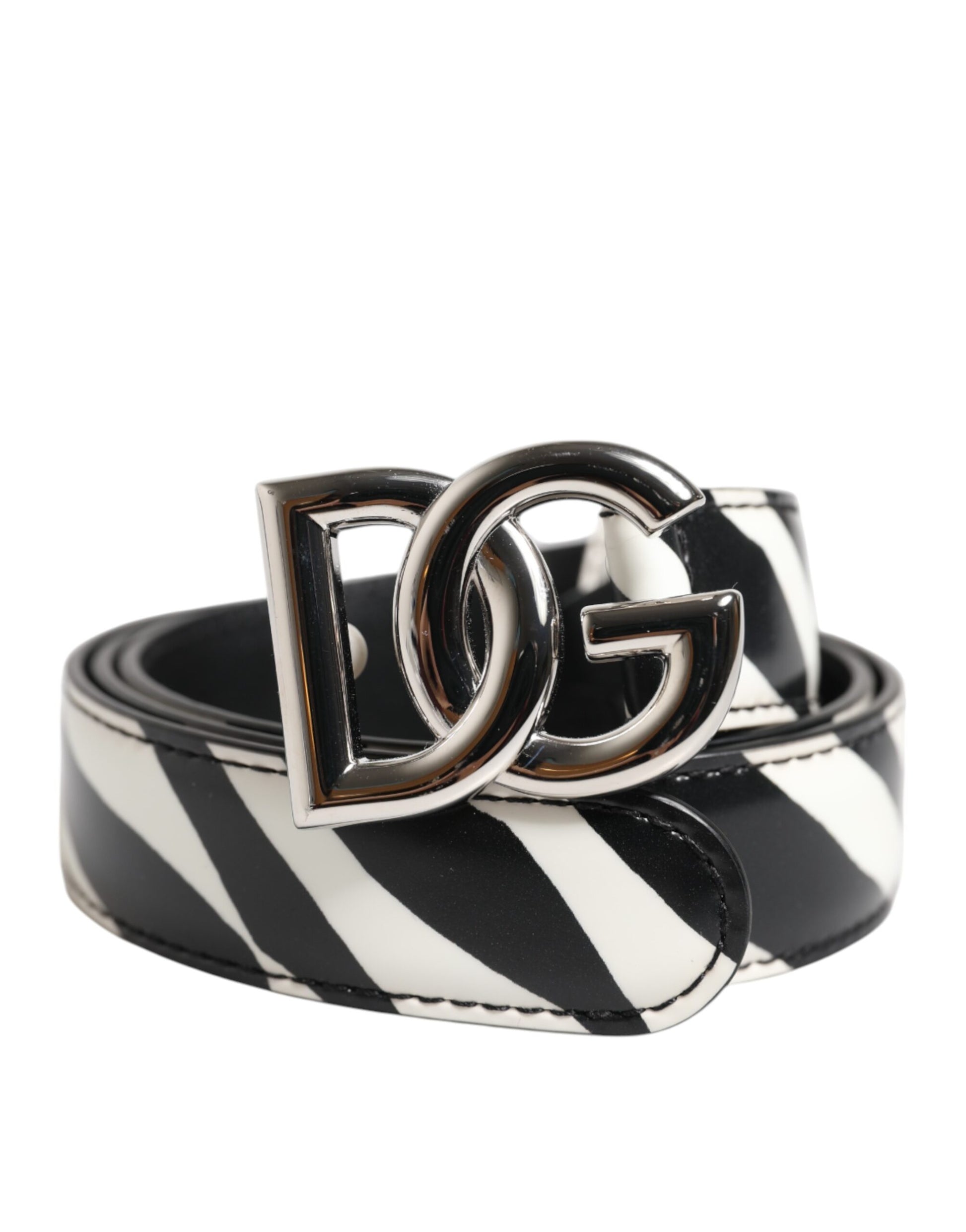 Dolce &amp; Gabbana Gürtel aus schwarzem und weißem Leder mit silberner Metallschnalle