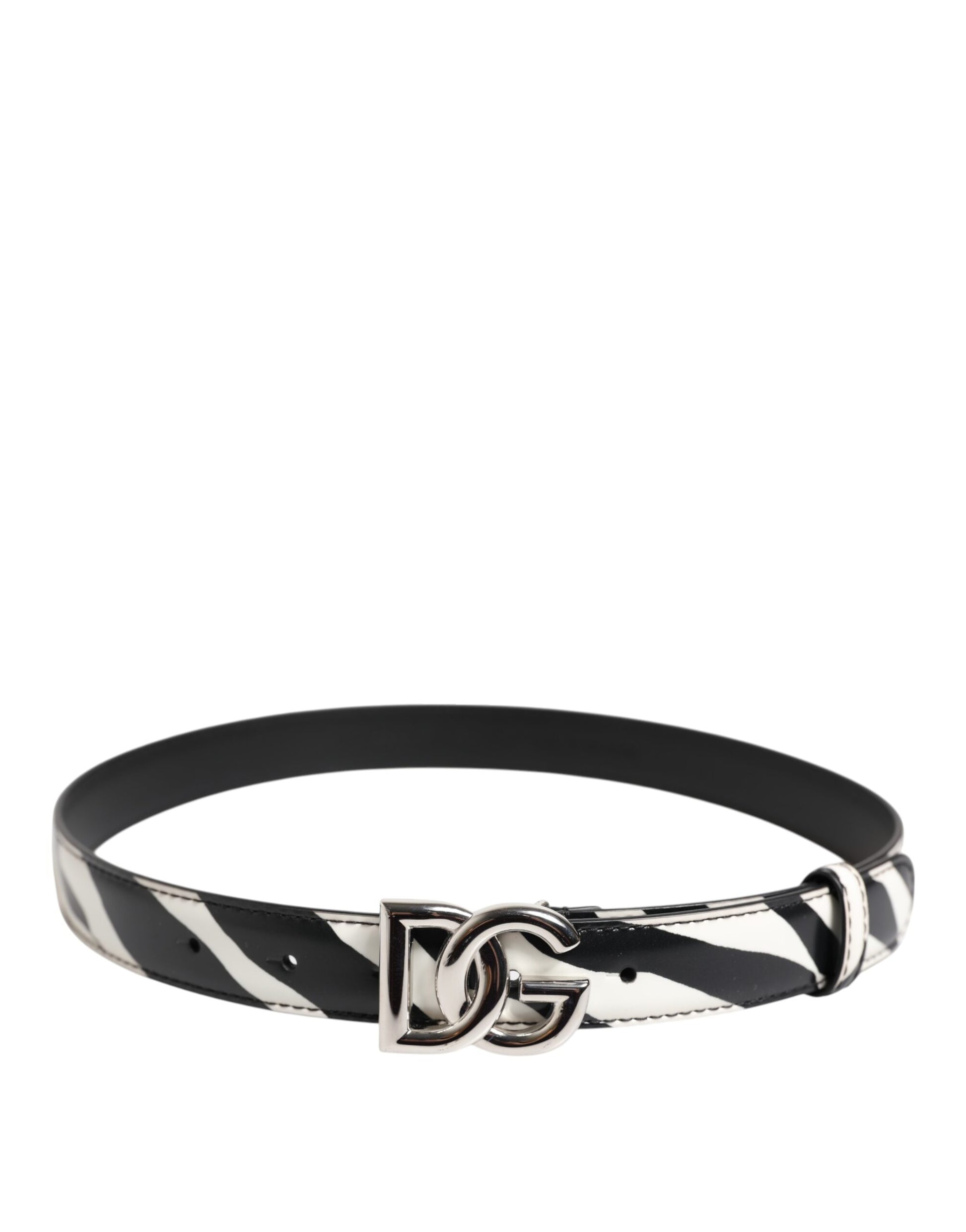 Dolce &amp; Gabbana Gürtel aus schwarzem und weißem Leder mit silberner Metallschnalle