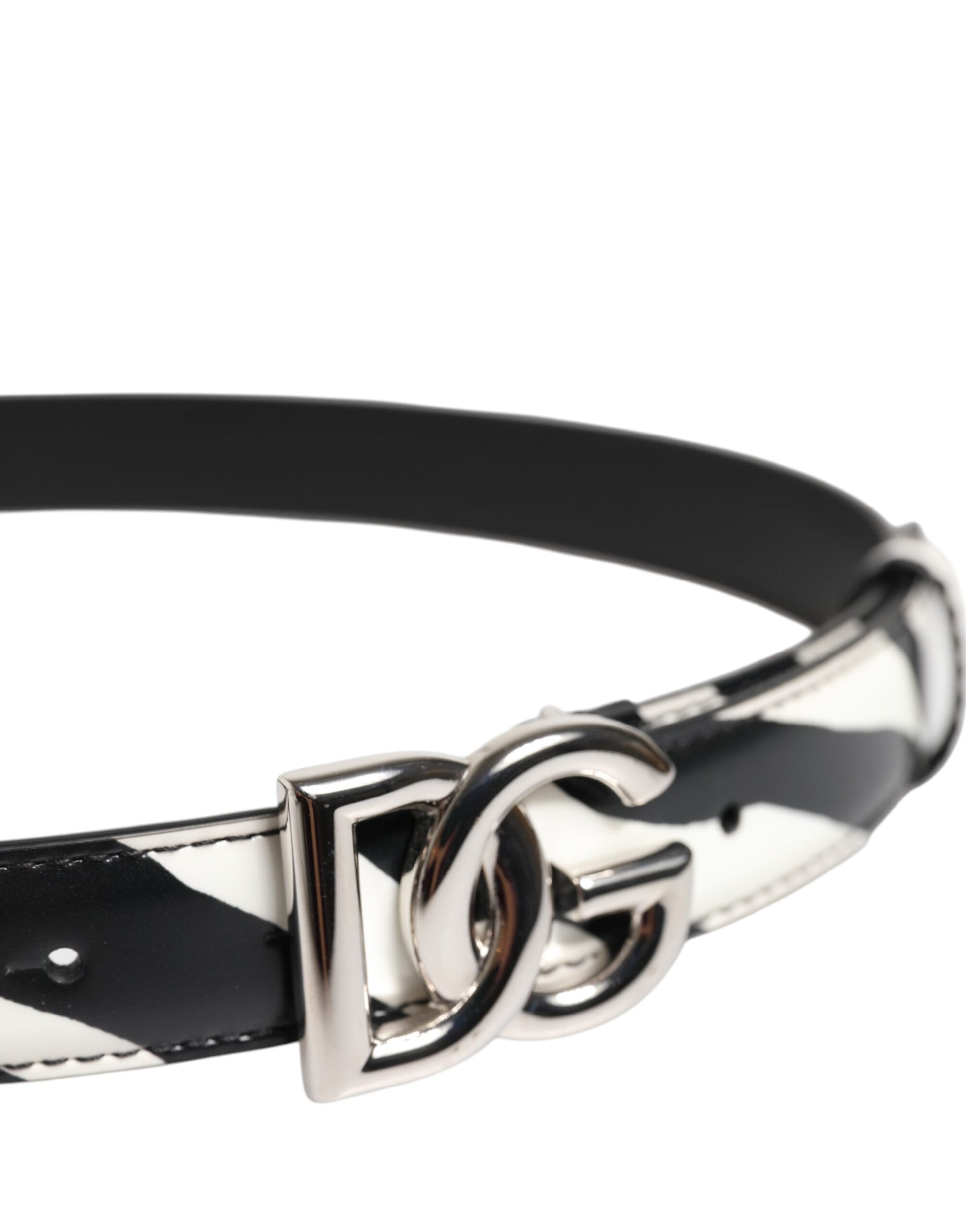 Dolce &amp; Gabbana Gürtel aus schwarzem und weißem Leder mit silberner Metallschnalle