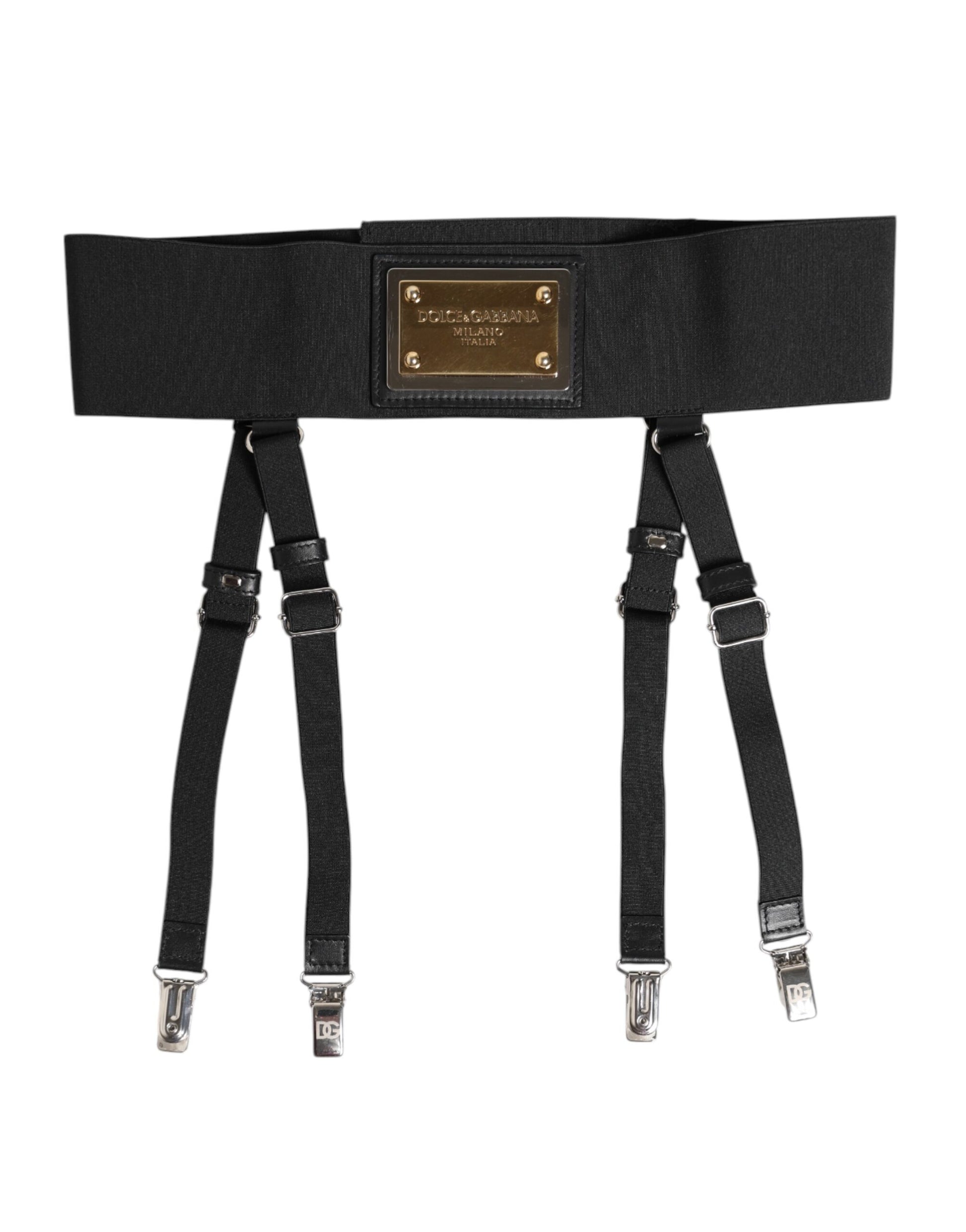 Ceinture large à bretelles en cuir noir et logo Dolce & Gabbana