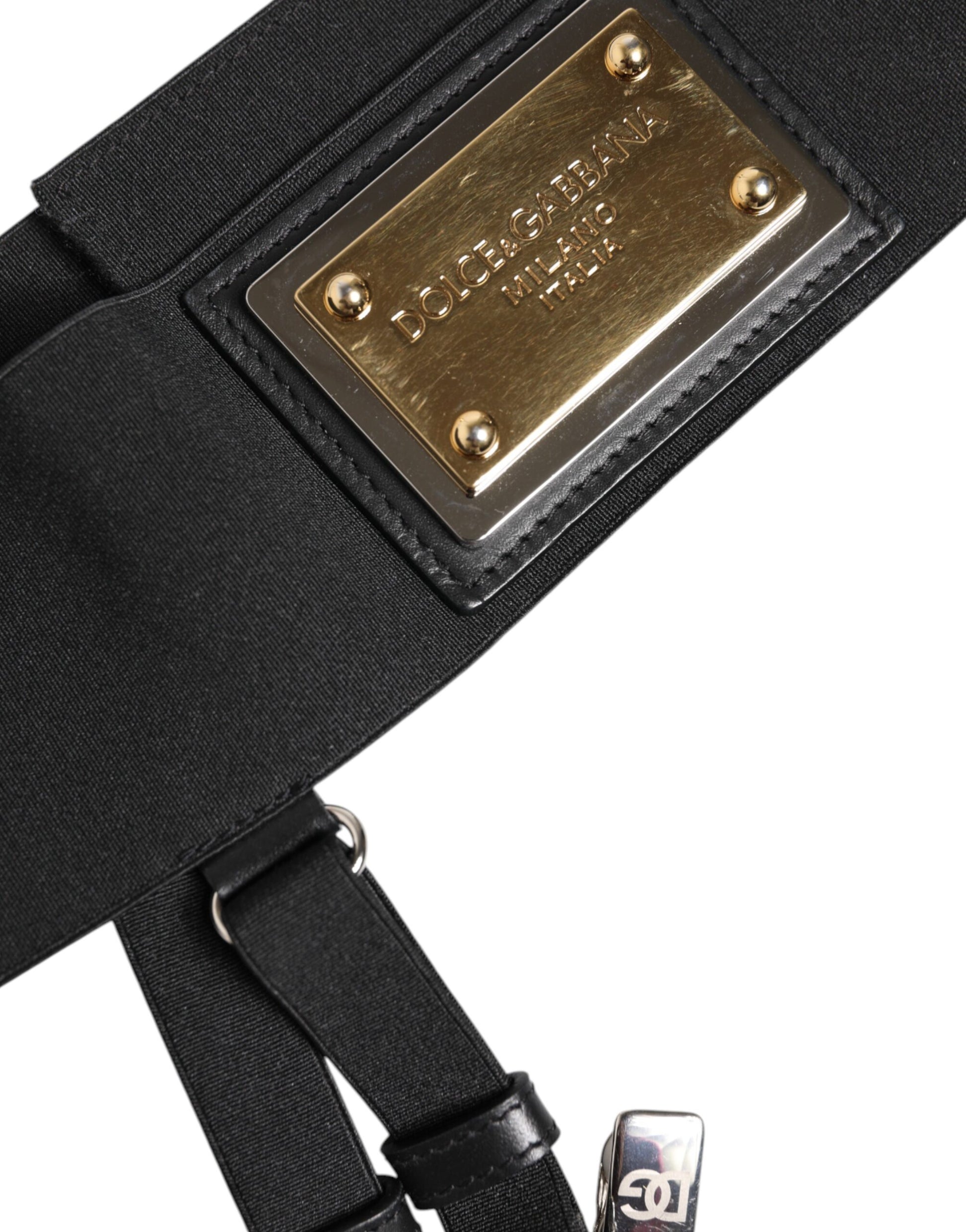 Ceinture large à bretelles en cuir noir et logo Dolce & Gabbana