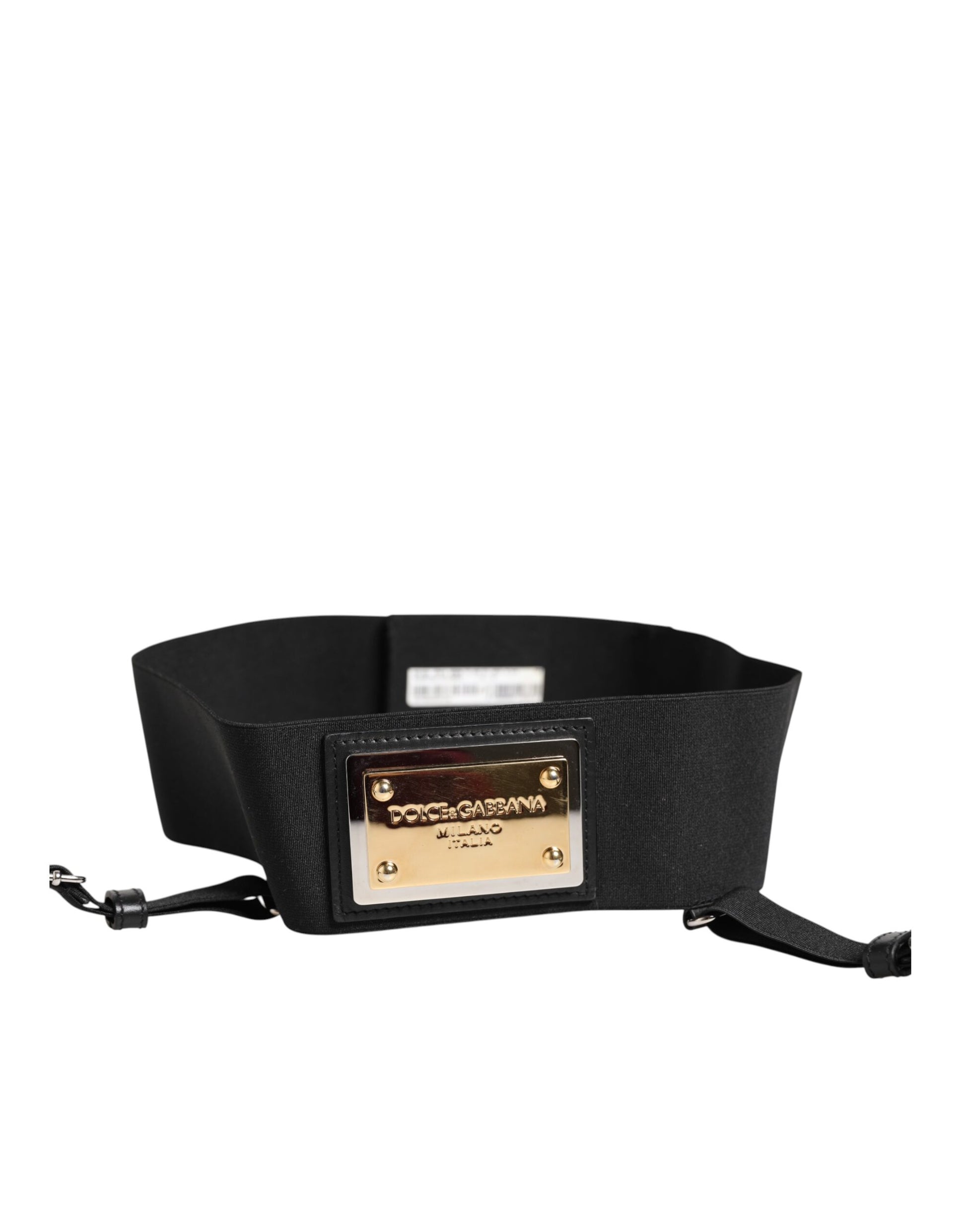 Ceinture large à bretelles en cuir noir et logo Dolce & Gabbana