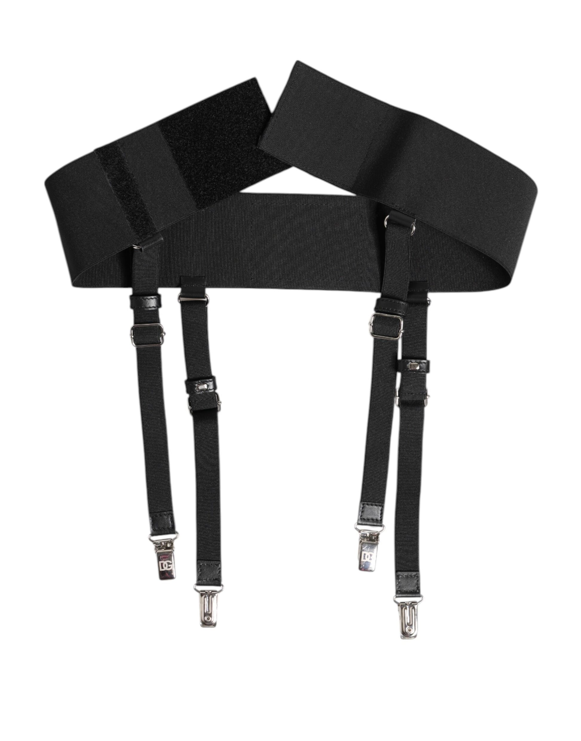 Ceinture large à bretelles en cuir noir et logo Dolce & Gabbana