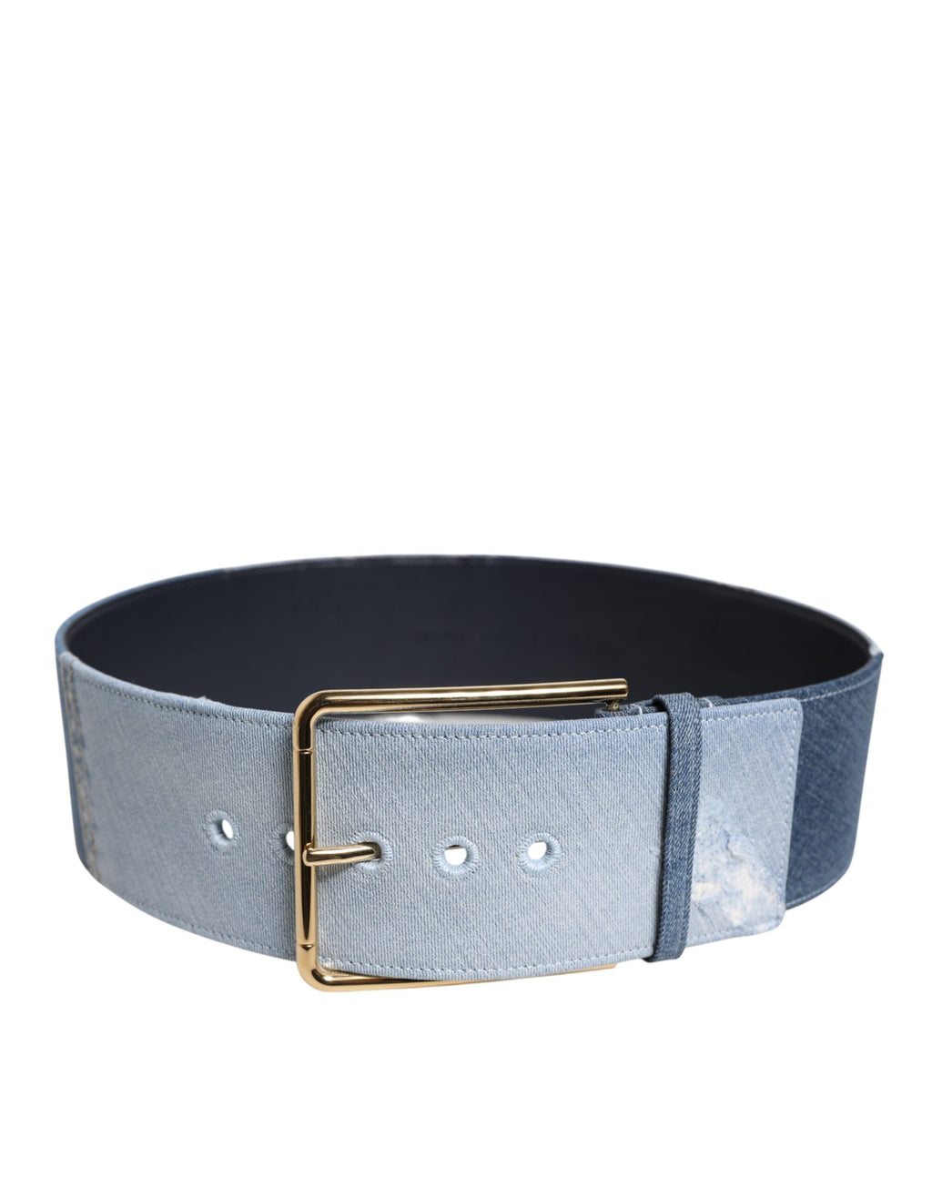 Dolce &amp; Gabbana – Zweifarbiger Gürtel aus blauem Denim mit goldener Metallschnalle