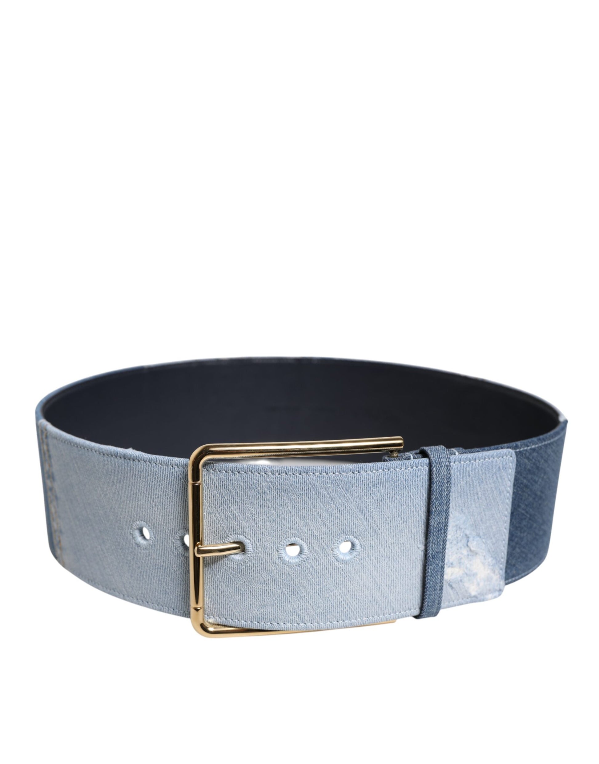 Dolce &amp; Gabbana – Zweifarbiger Gürtel aus blauem Denim mit goldener Metallschnalle