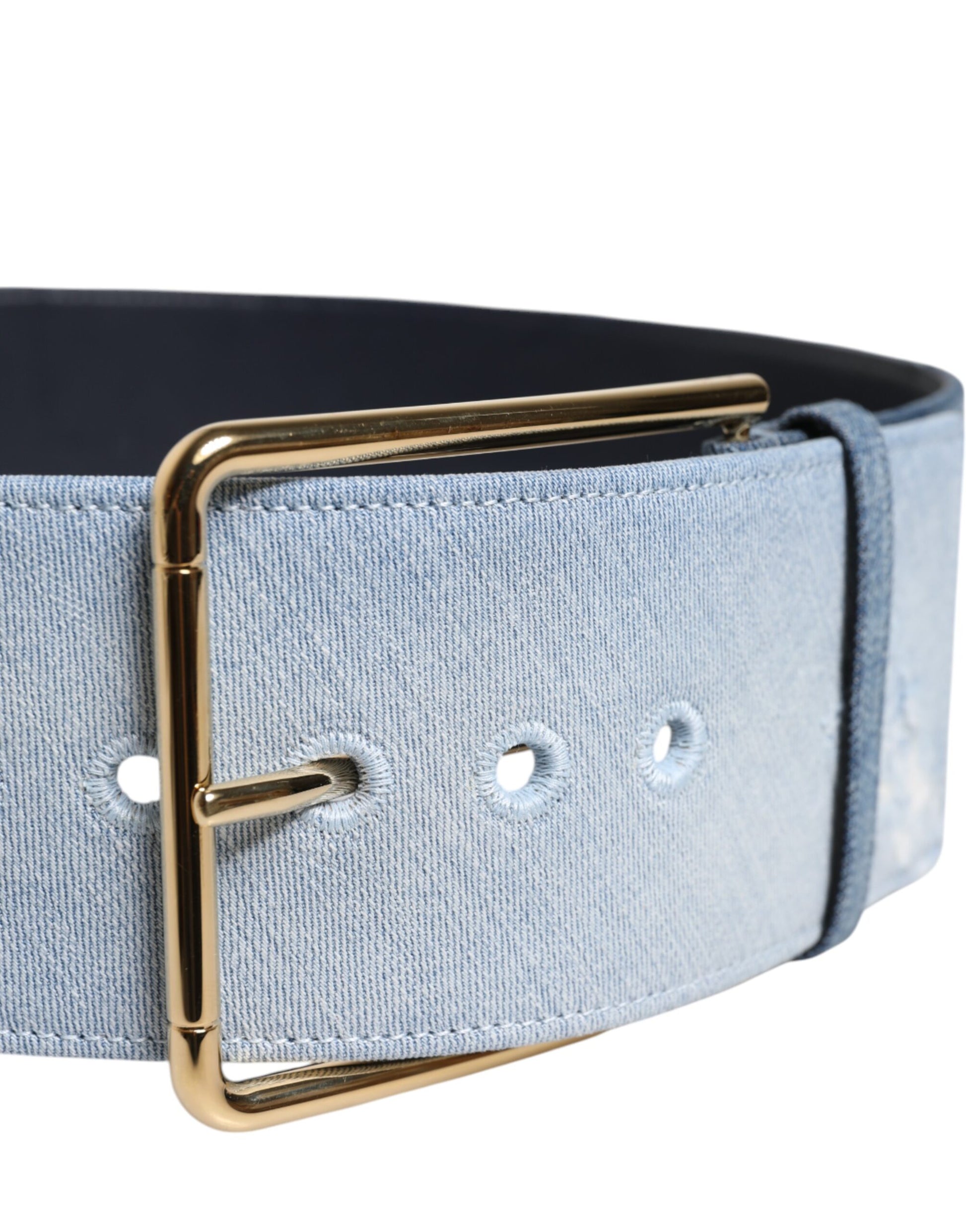 Dolce &amp; Gabbana – Zweifarbiger Gürtel aus blauem Denim mit goldener Metallschnalle