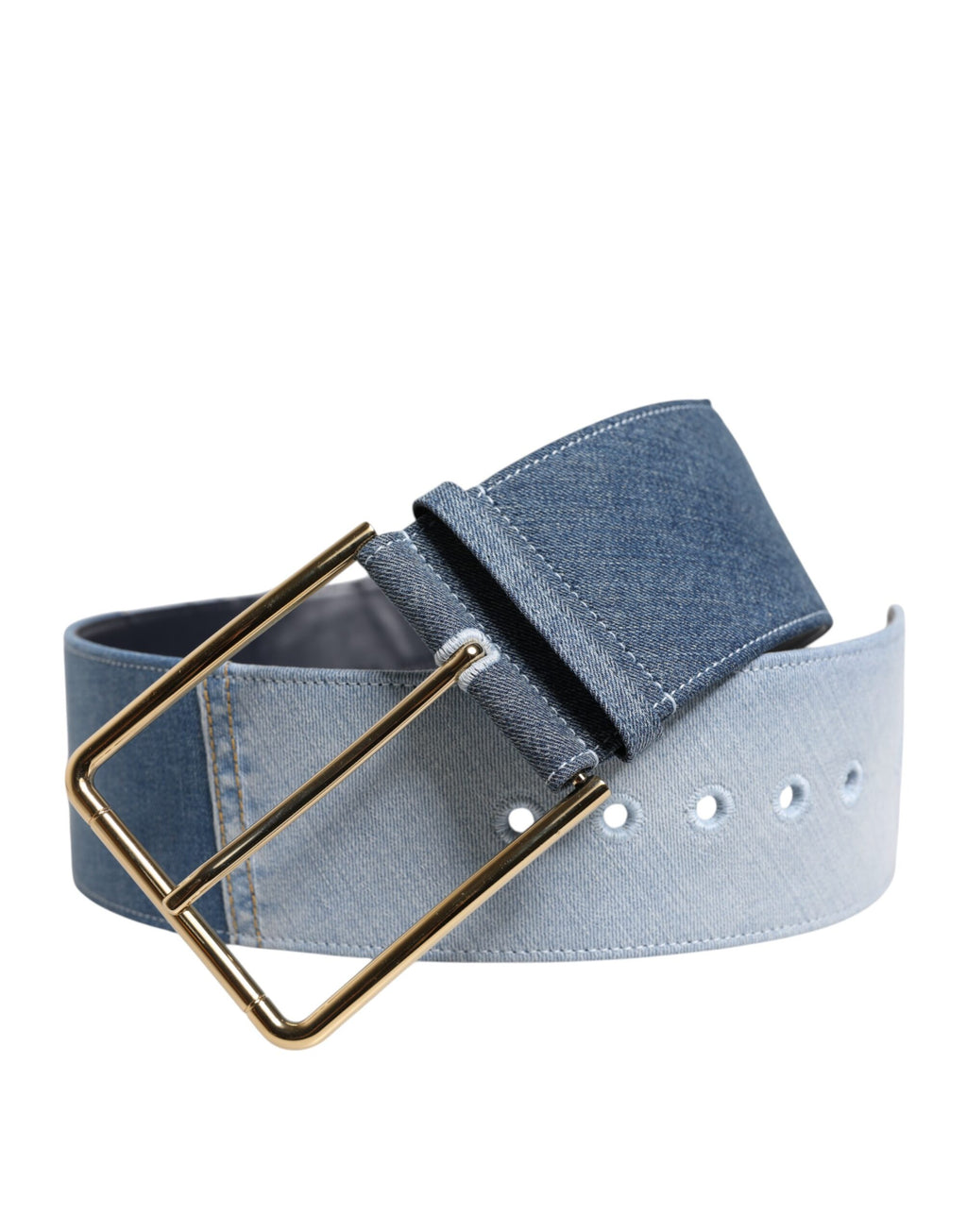 Dolce &amp; Gabbana – Zweifarbiger Gürtel aus blauem Denim mit goldener Metallschnalle