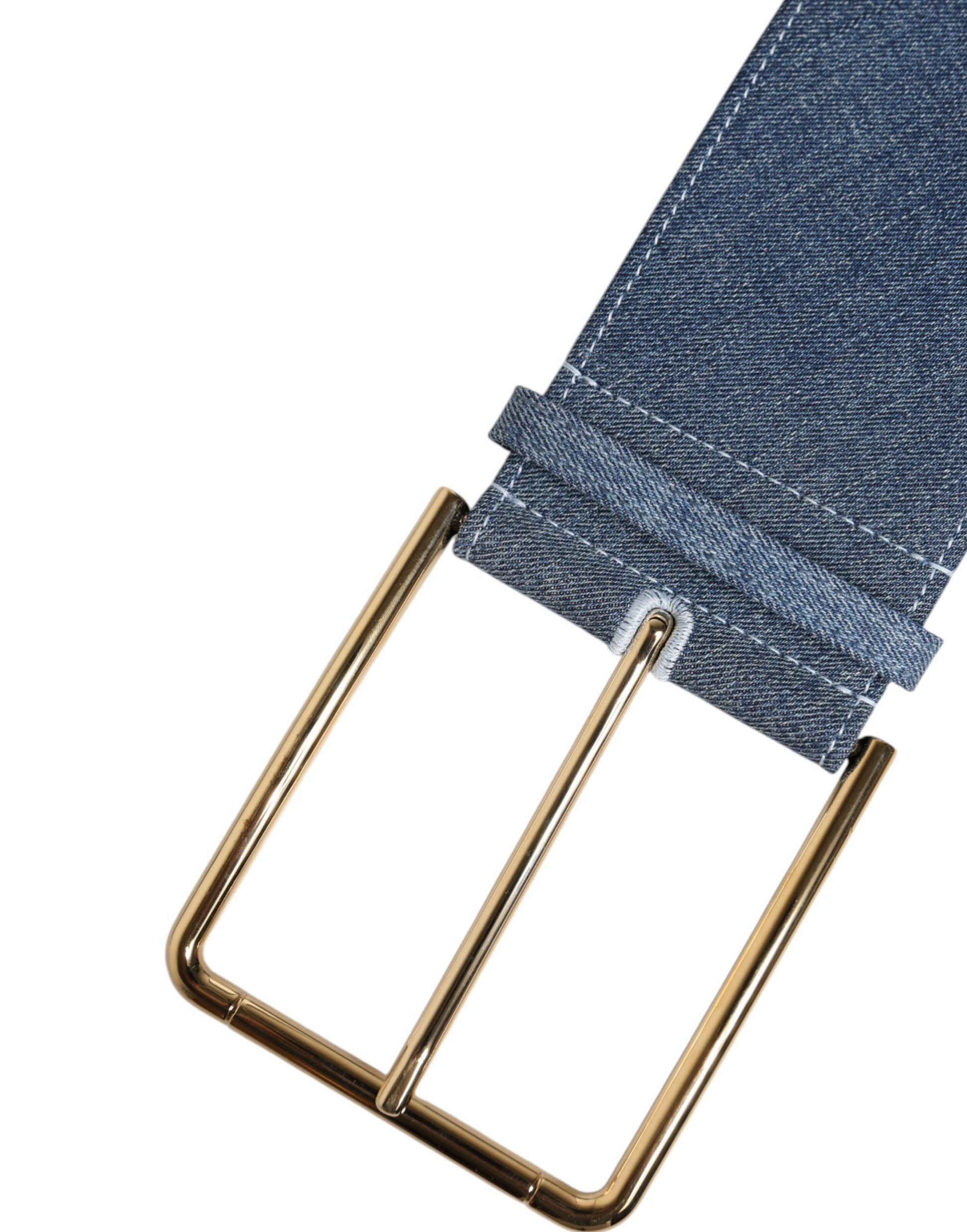 Dolce &amp; Gabbana – Zweifarbiger Gürtel aus blauem Denim mit goldener Metallschnalle