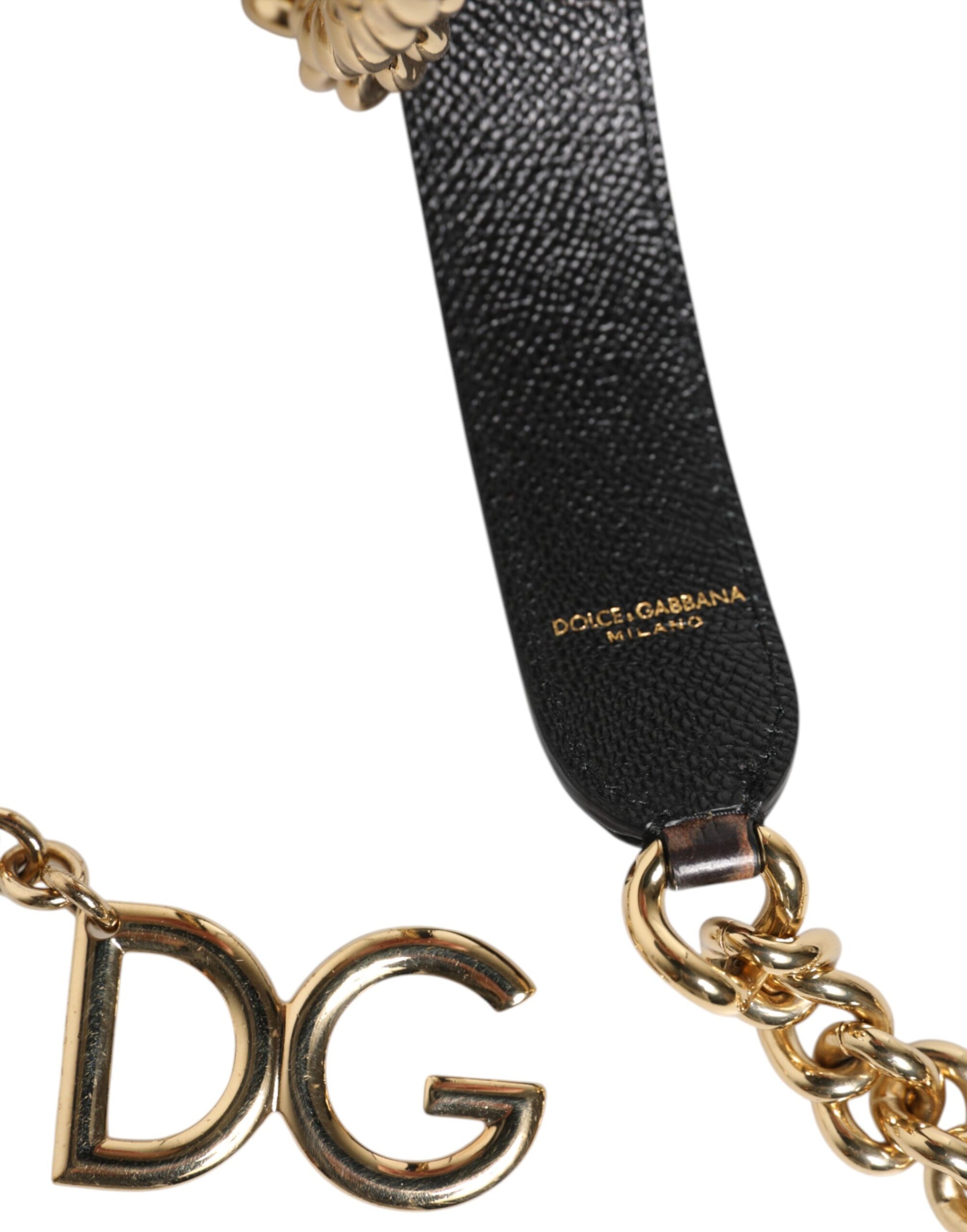Dolce &amp; Gabbana Brauner Leopard Gold Messing Kette Accessoire Schultergurt