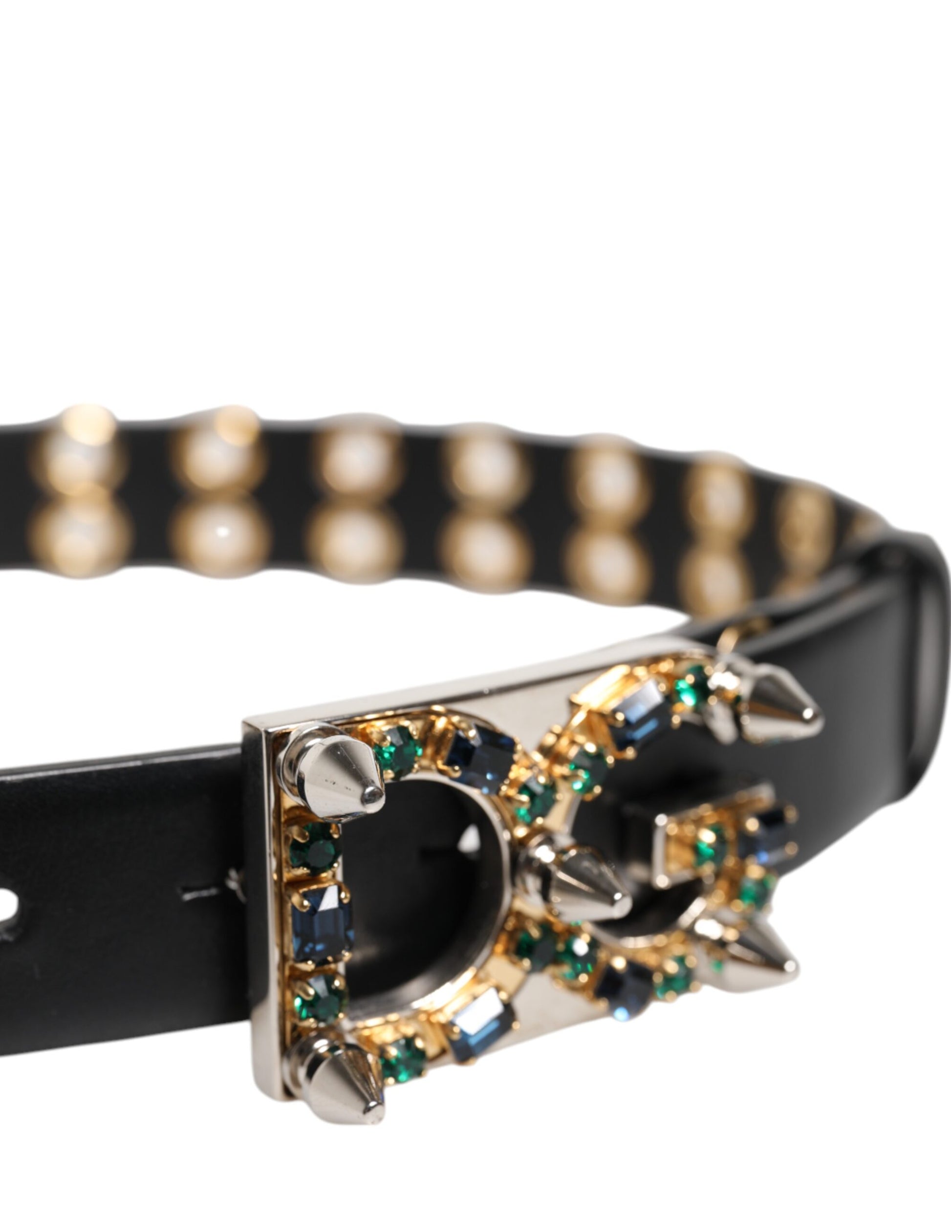 Dolce &amp; Gabbana – Schwarzer Ledergürtel mit Ösen und Kristall-DG-Schnalle