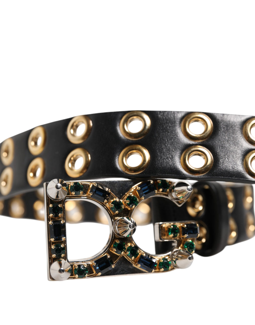 Dolce &amp; Gabbana – Schwarzer Ledergürtel mit Ösen und Kristall-DG-Schnalle