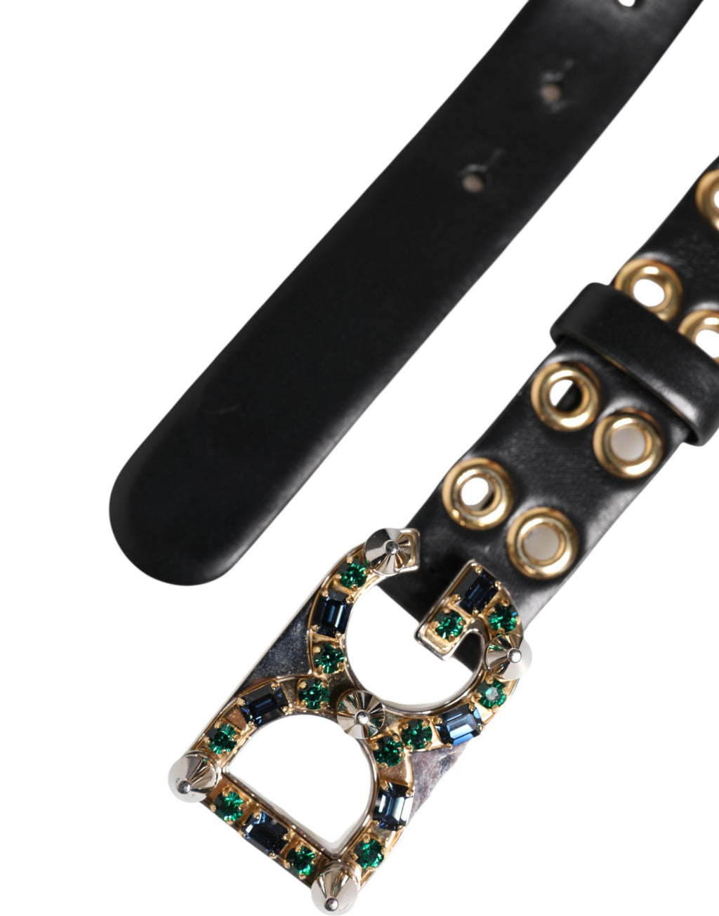 Dolce &amp; Gabbana – Schwarzer Ledergürtel mit Ösen und Kristall-DG-Schnalle