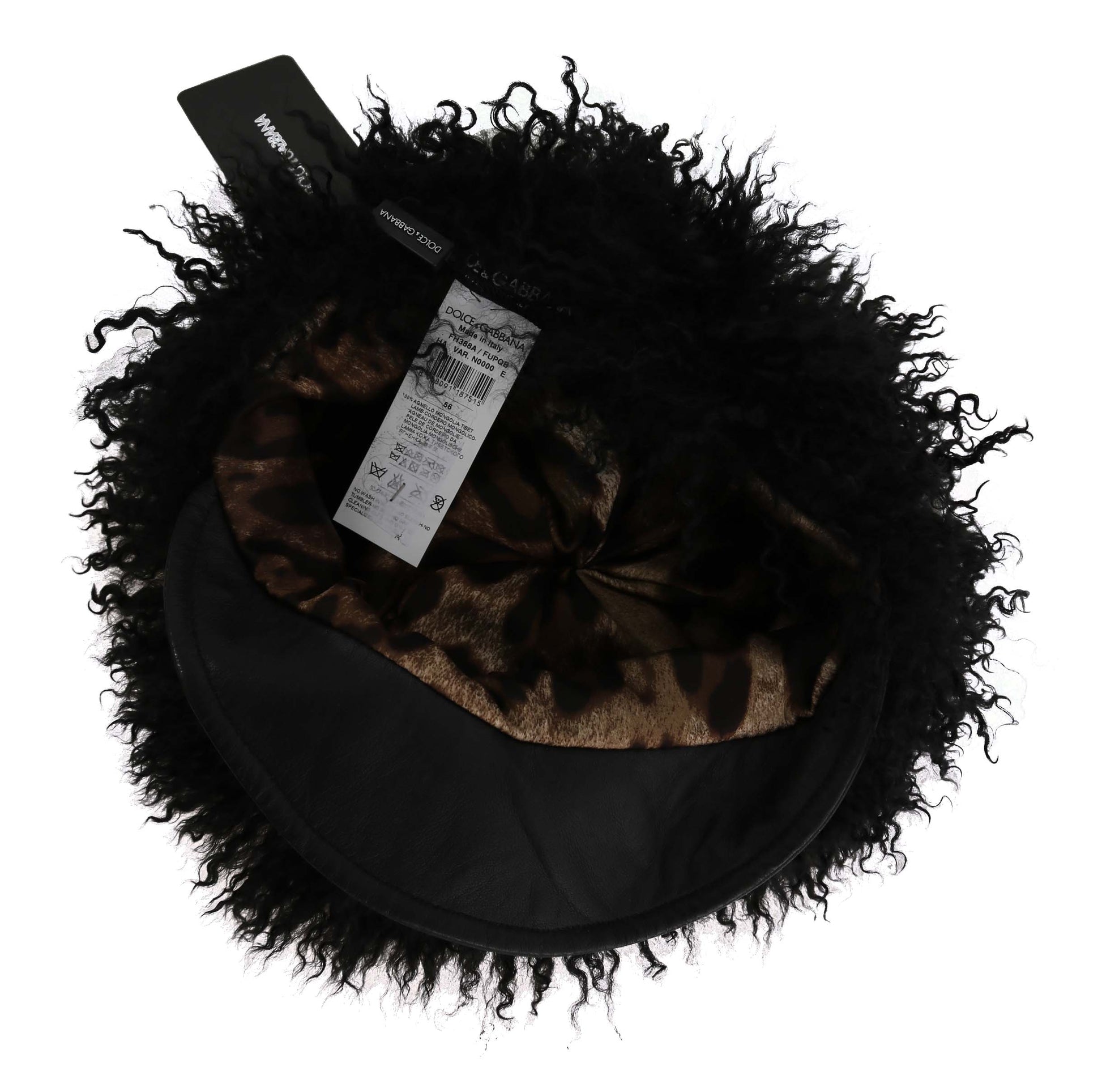 Chapeau Gatsby en fourrure d'agneau du Tibet et cuir noirs Dolce & Gabbana