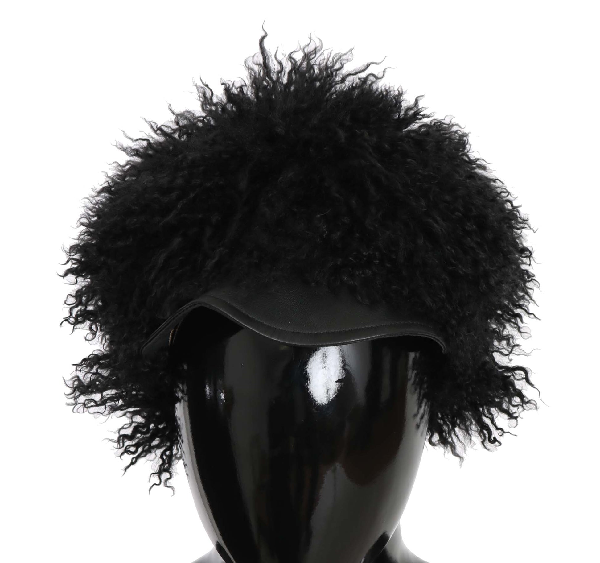Chapeau Gatsby en fourrure d'agneau du Tibet et cuir noirs Dolce & Gabbana