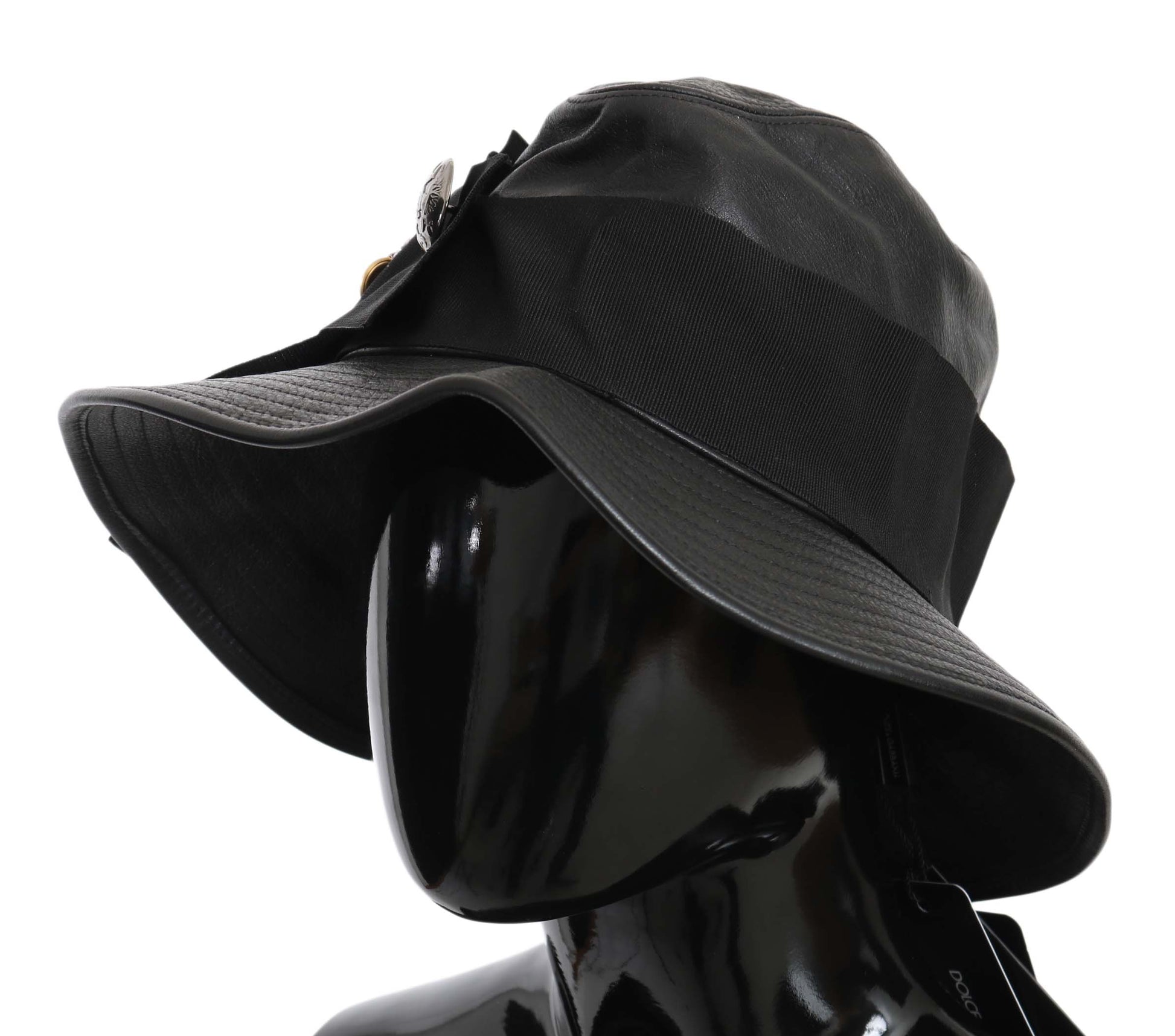 Chapeau à large bord Dolce & Gabbana en cuir noir DG orné de cristaux