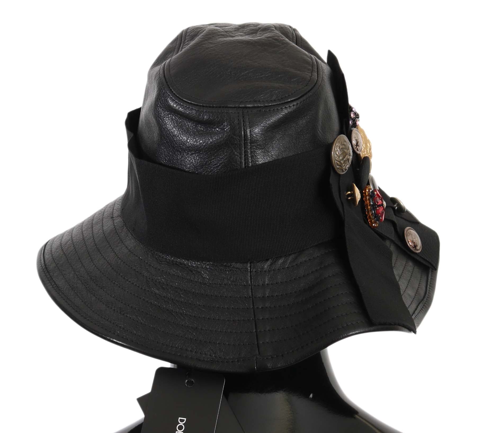 Chapeau à large bord Dolce & Gabbana en cuir noir DG orné de cristaux